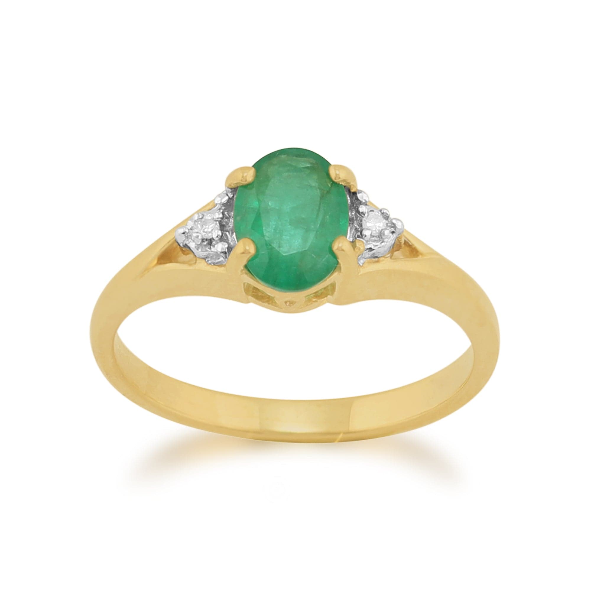 Classic Oval Emerald & Diamond Ring in 9ct Yellow Gold - Gemondo