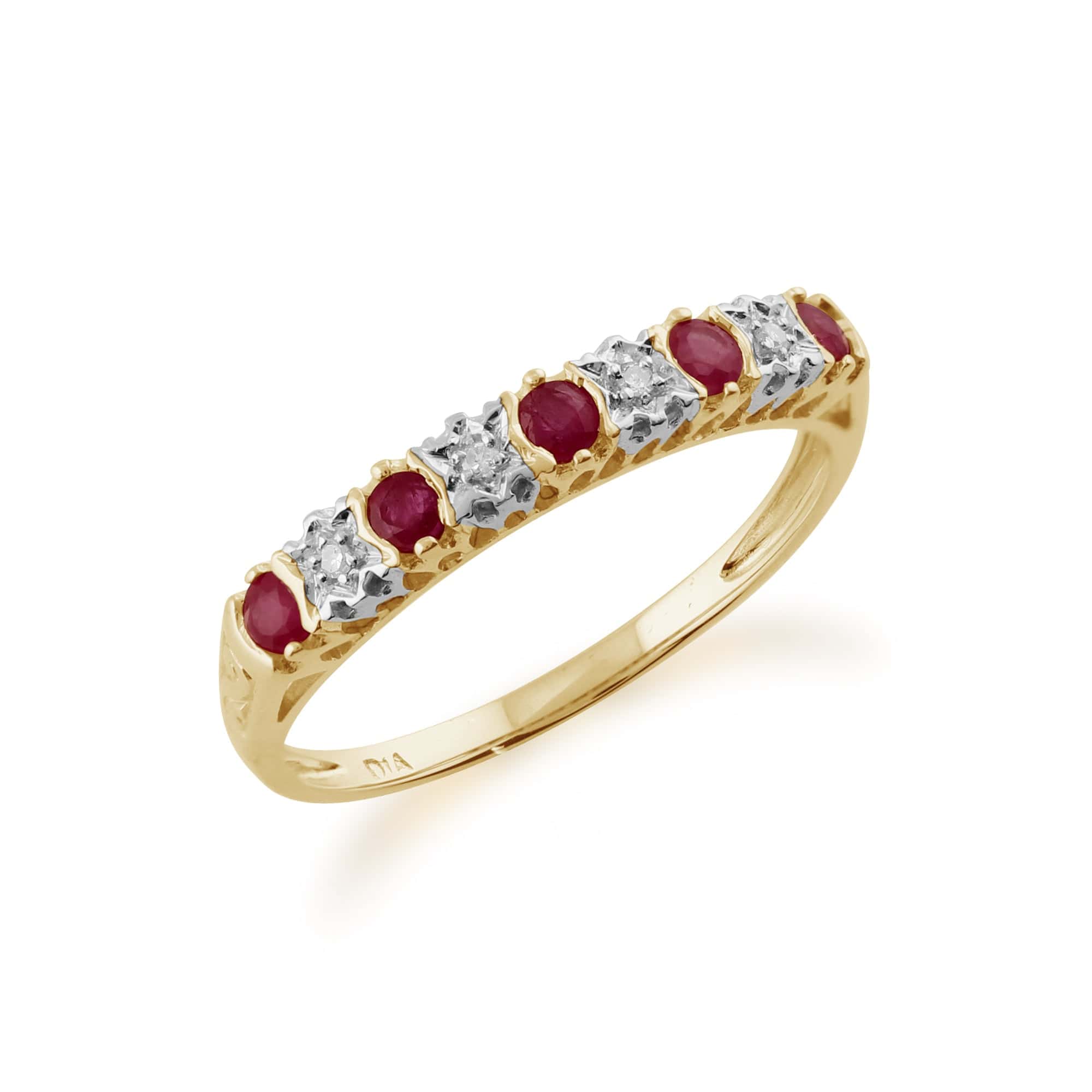 Classic Ruby & Diamond Half Eternity 9ct Yellow Gold  Ring
