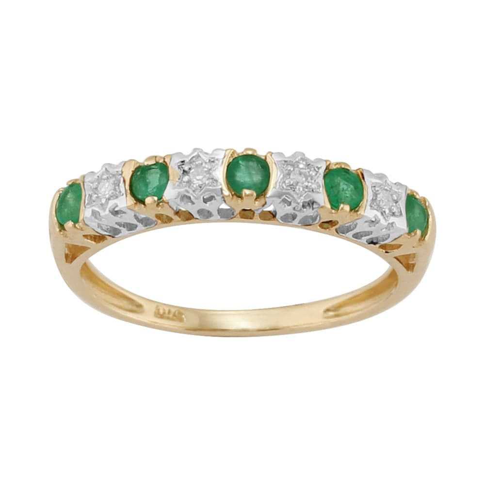 Classic Emerald & Diamond Half Hoop Earrings & Half Eternity Ring Set Image 3