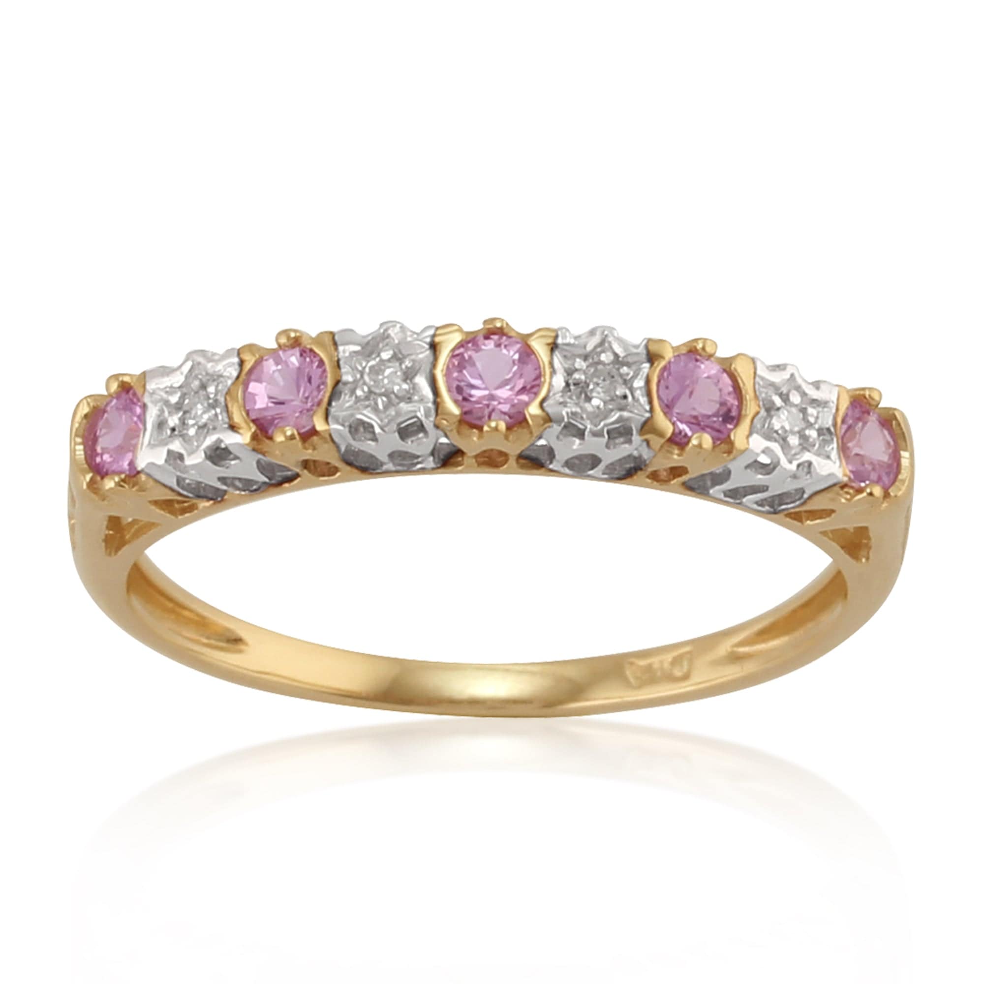Classic Pink Sapphire & Diamond Half Hoop Earrings & Half Eternity Ring Image 3