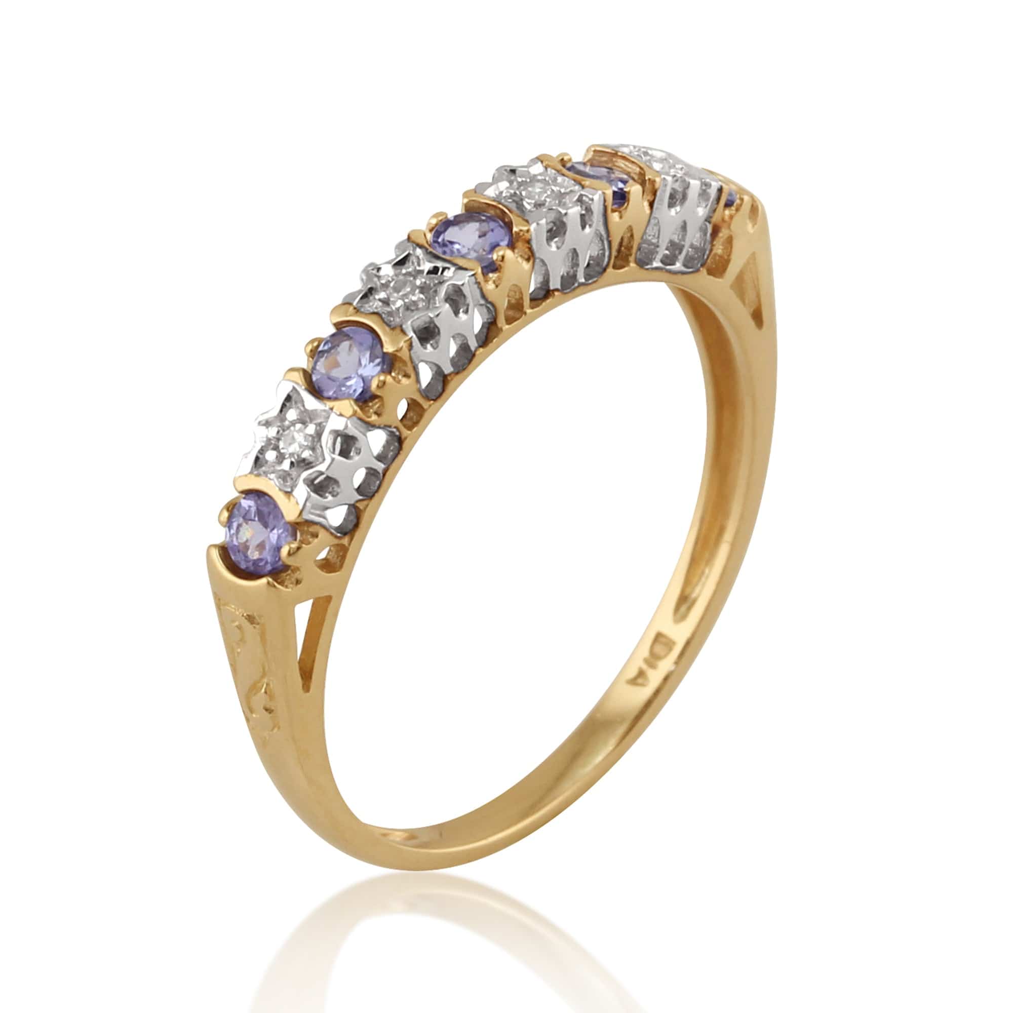 Classic Round Tanzanite & Diamond Eternity Ring in 9ct Yellow Gold - Gemondo