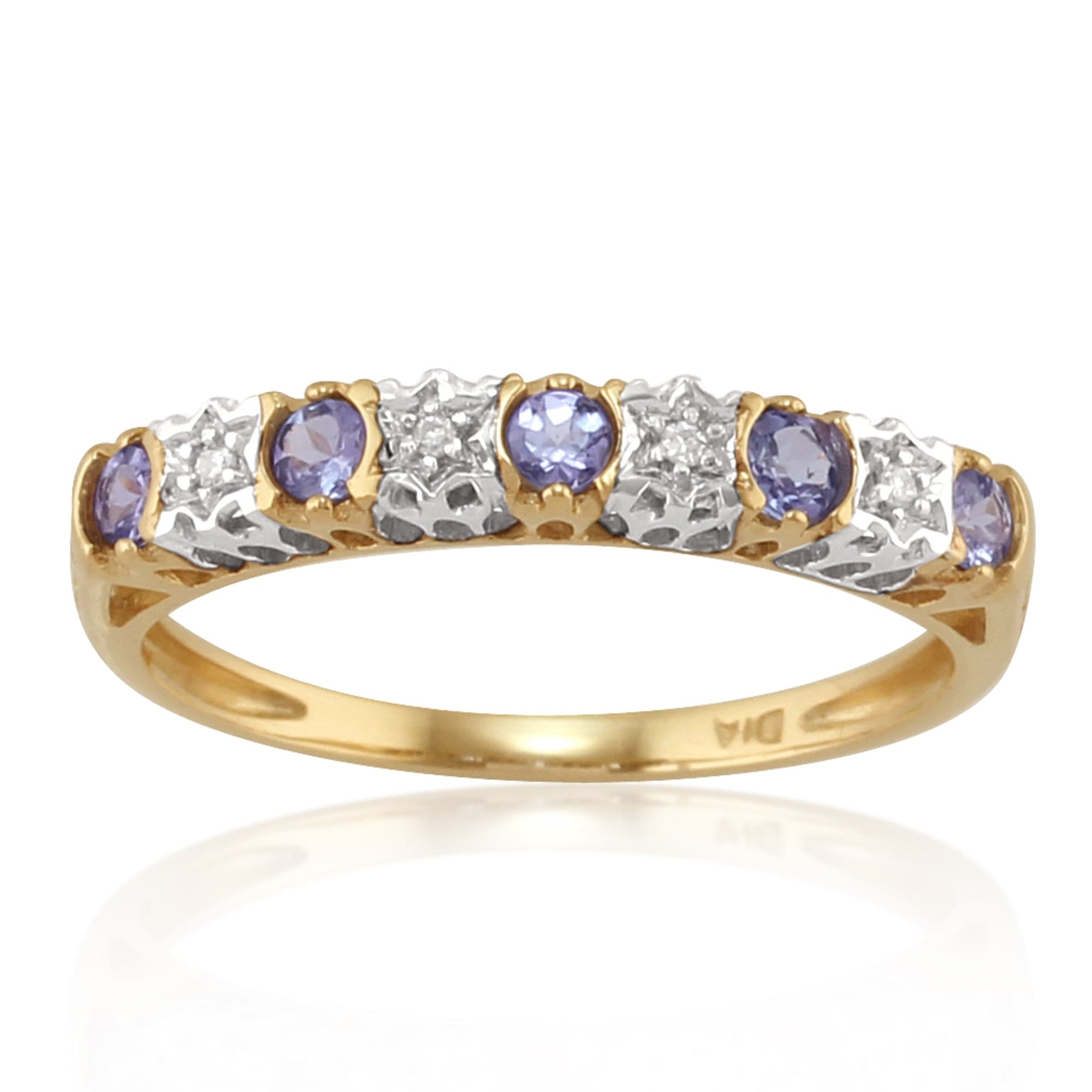 Classic Round Tanzanite & Diamond Eternity Ring in 9ct Yellow Gold - Gemondo