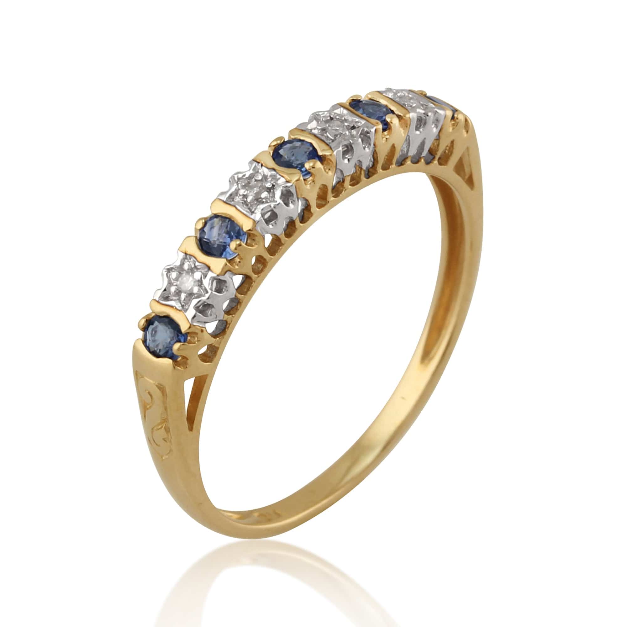 Classic Round Blue Sapphire & Diamond Half Eternity Ring in 9ct Yellow Gold