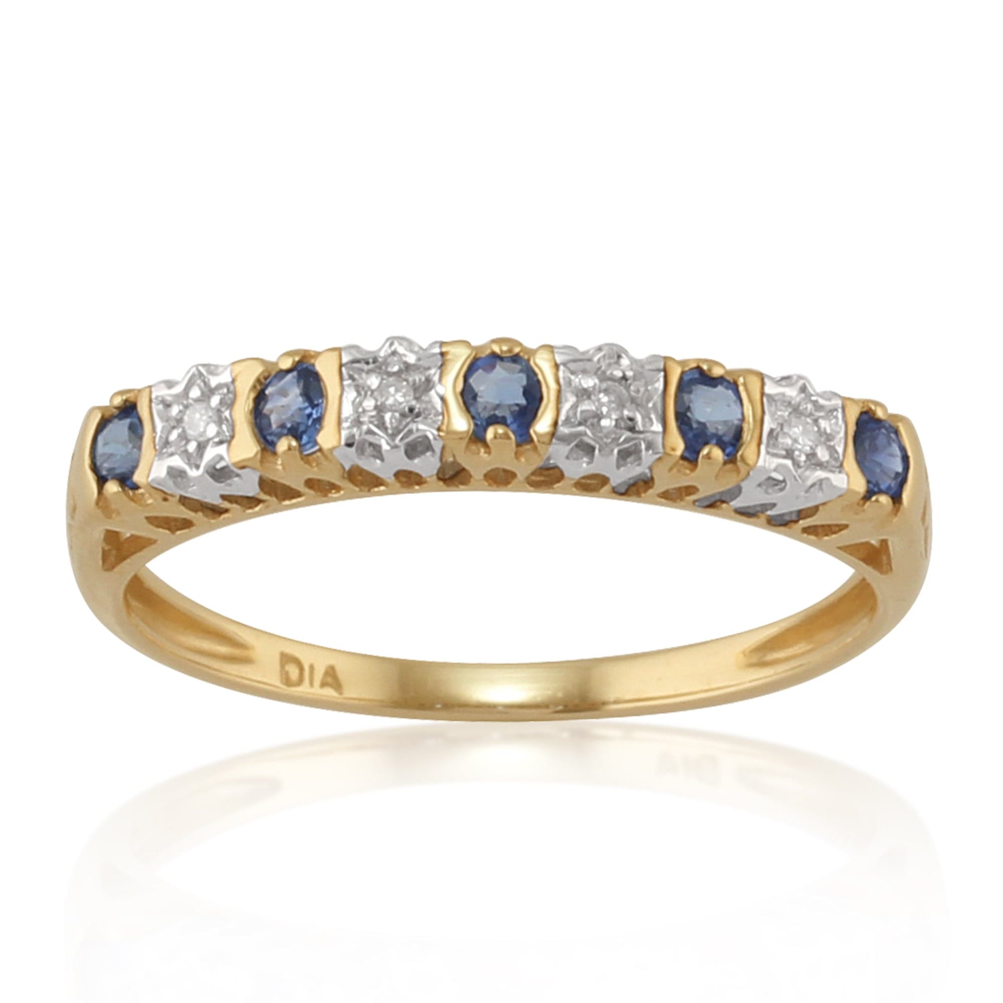 Classic Round Blue Sapphire & Diamond Half Eternity Ring in 9ct Yellow Gold