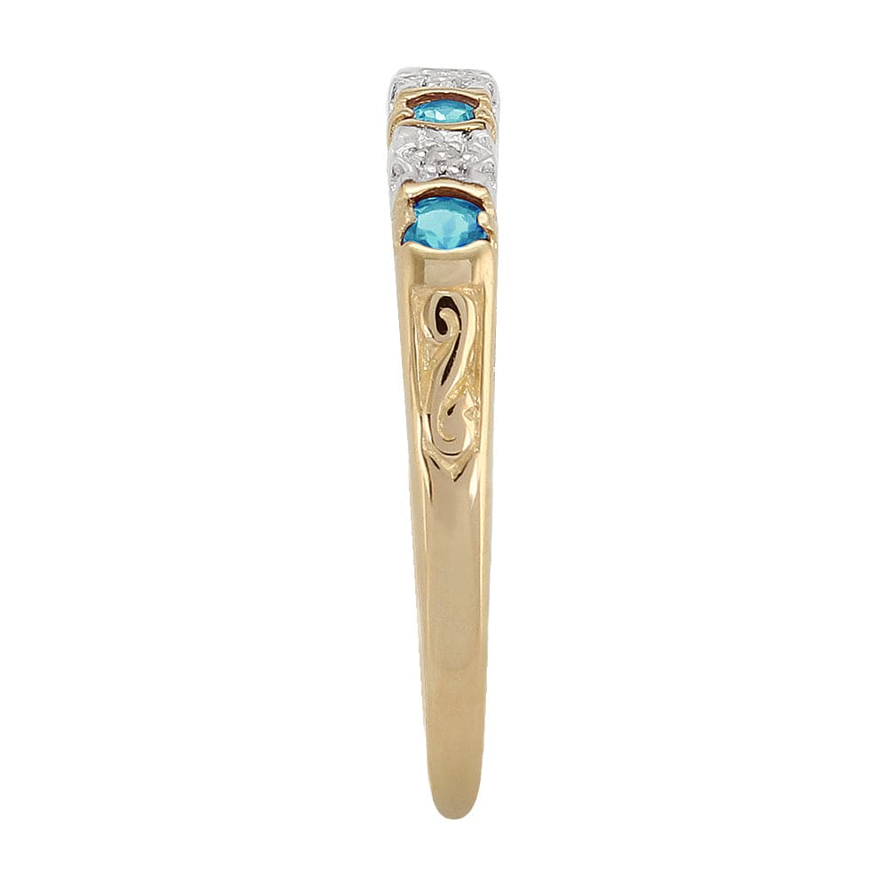 Classic Round Blue Topaz & Diamond Eternity Ring in 9ct Yellow Gold  - Gemondo