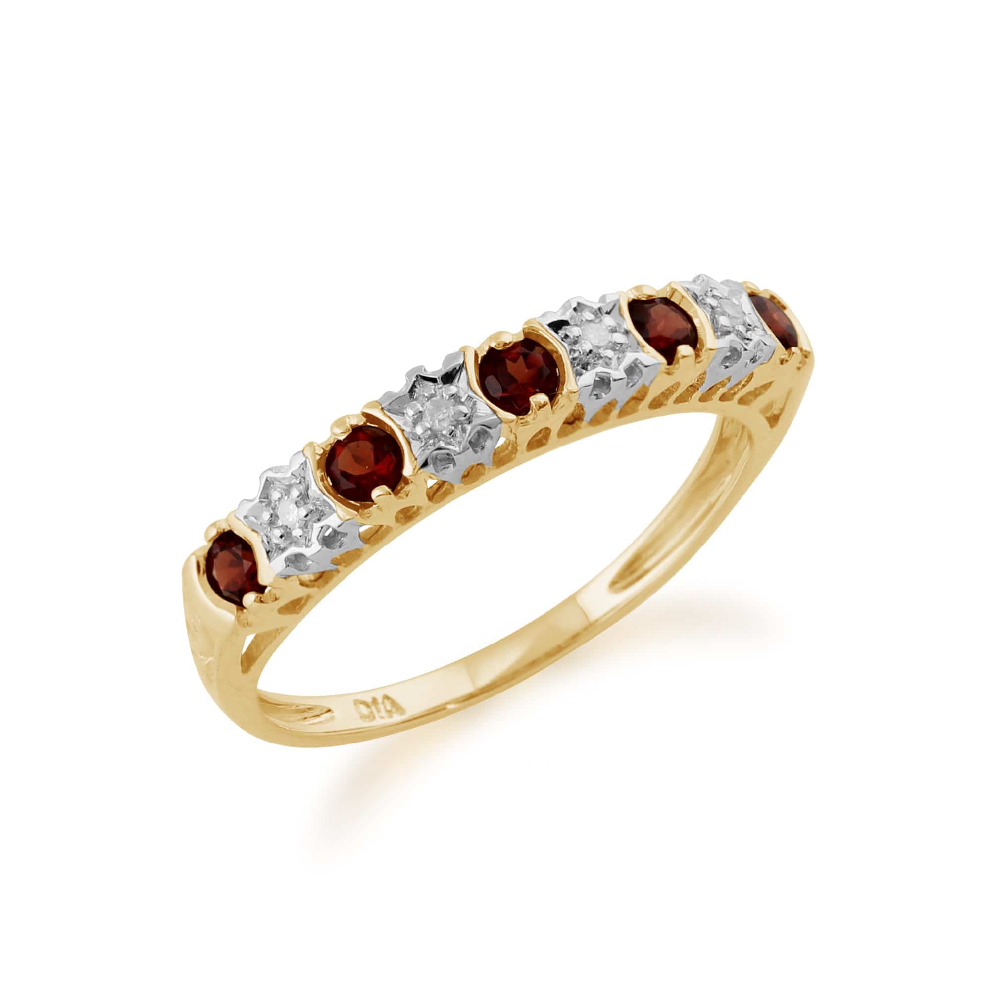 181R0853309 Classic Round Garnet & Diamond Half Eternity Ring in 9ct Yellow Gold 3