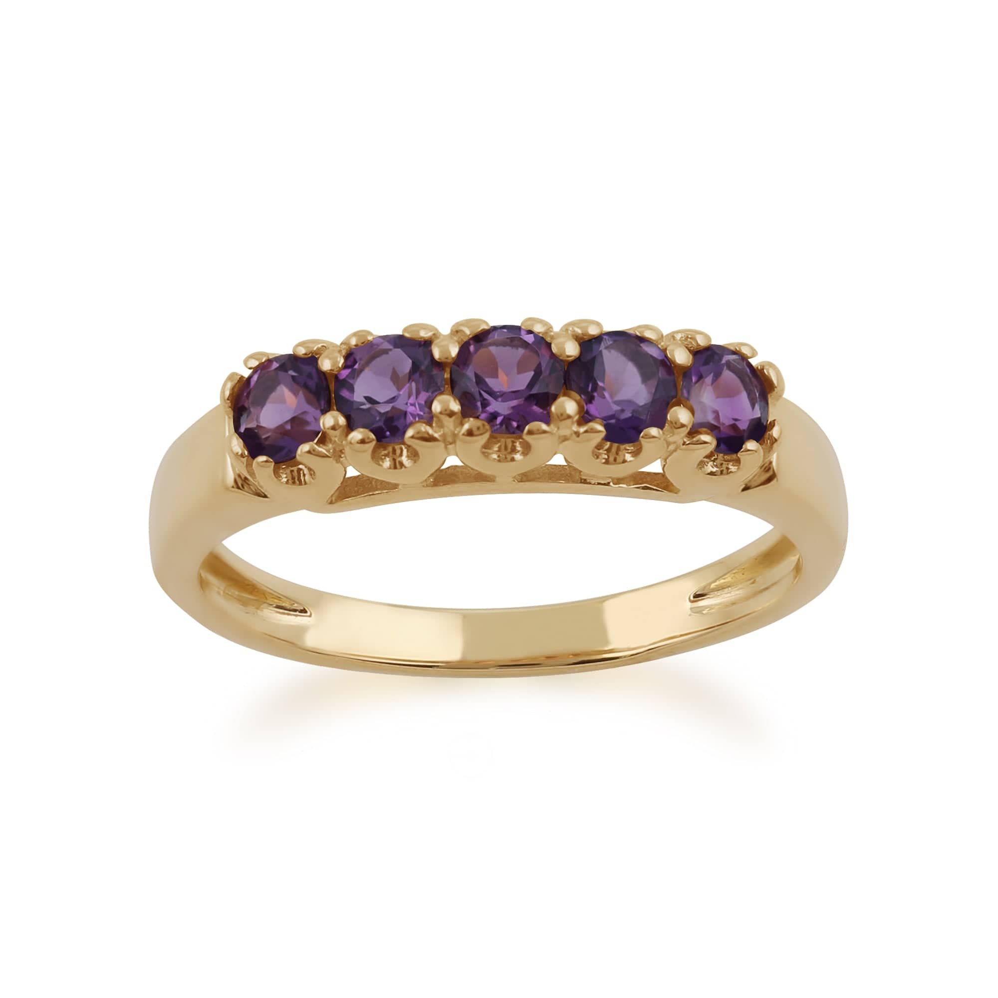 9ct Yellow Gold 0.47ct Natural Amethyst Classic Five Stone Style Ring Image 1