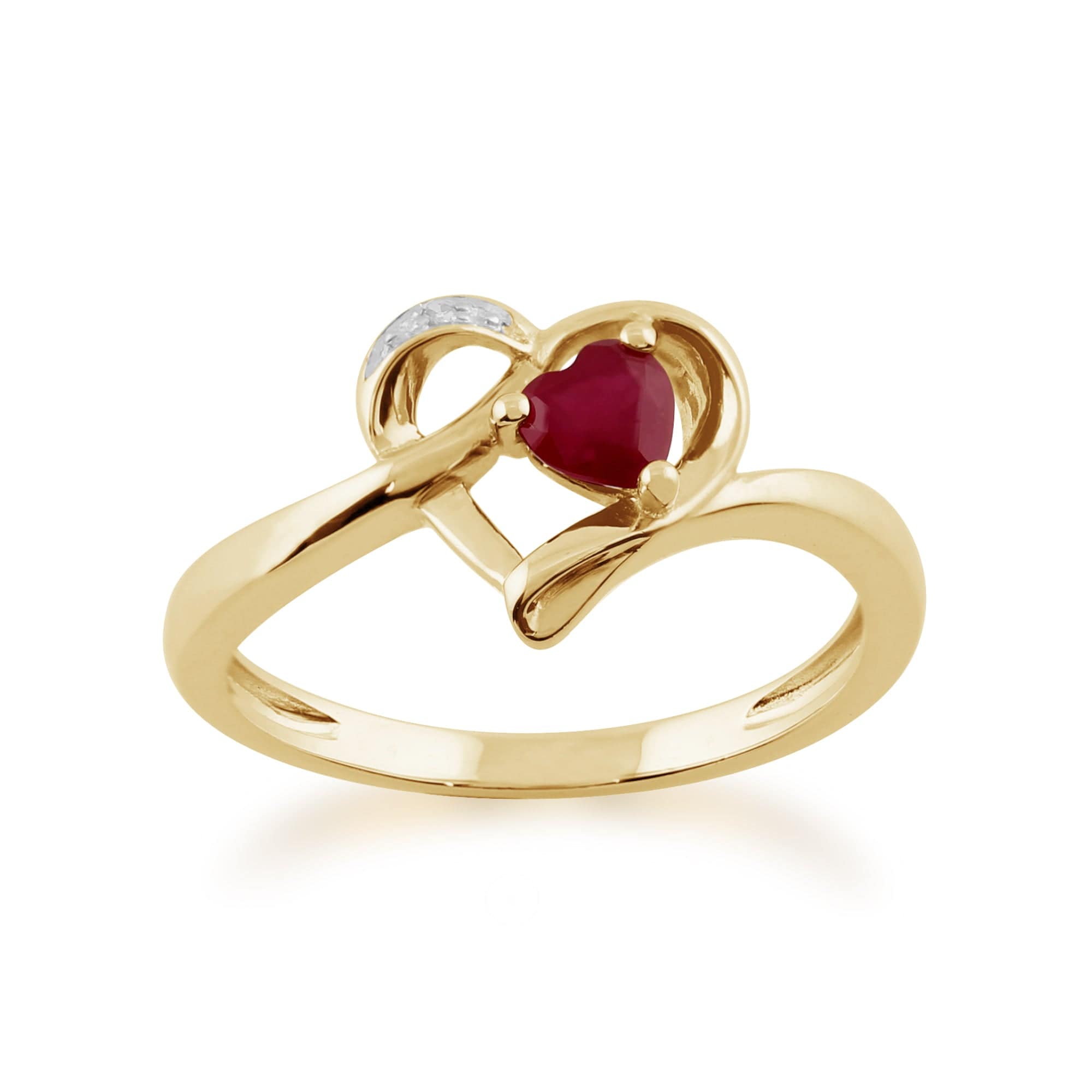 Gemondo 9ct Yellow Gold 0.29ct Ruby & Diamond Heart Ring Image 1