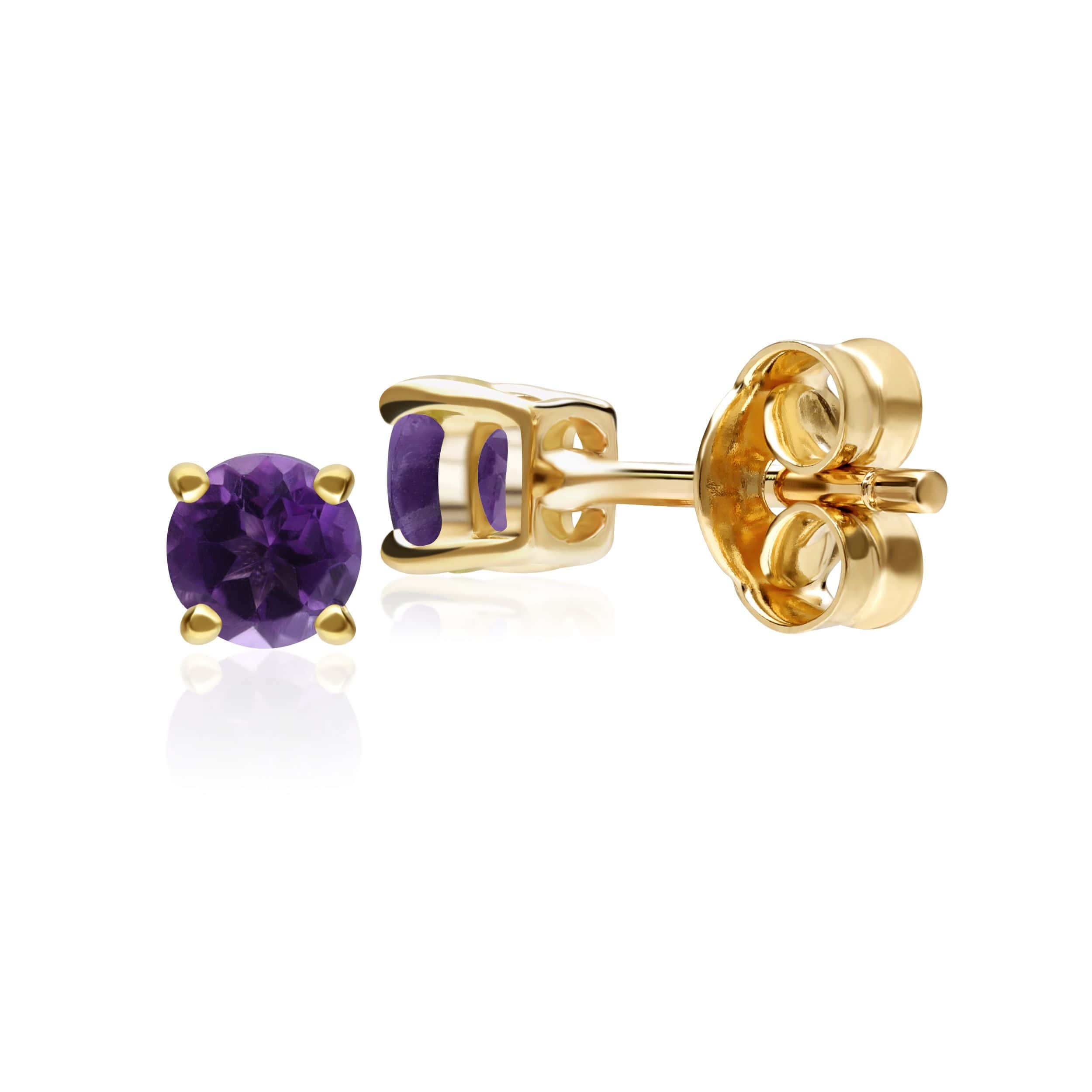 135E1402029 Gemondo Amethyst Round Stud Earrings In 9ct Yellow Gold 4.50mm Claw Set 2