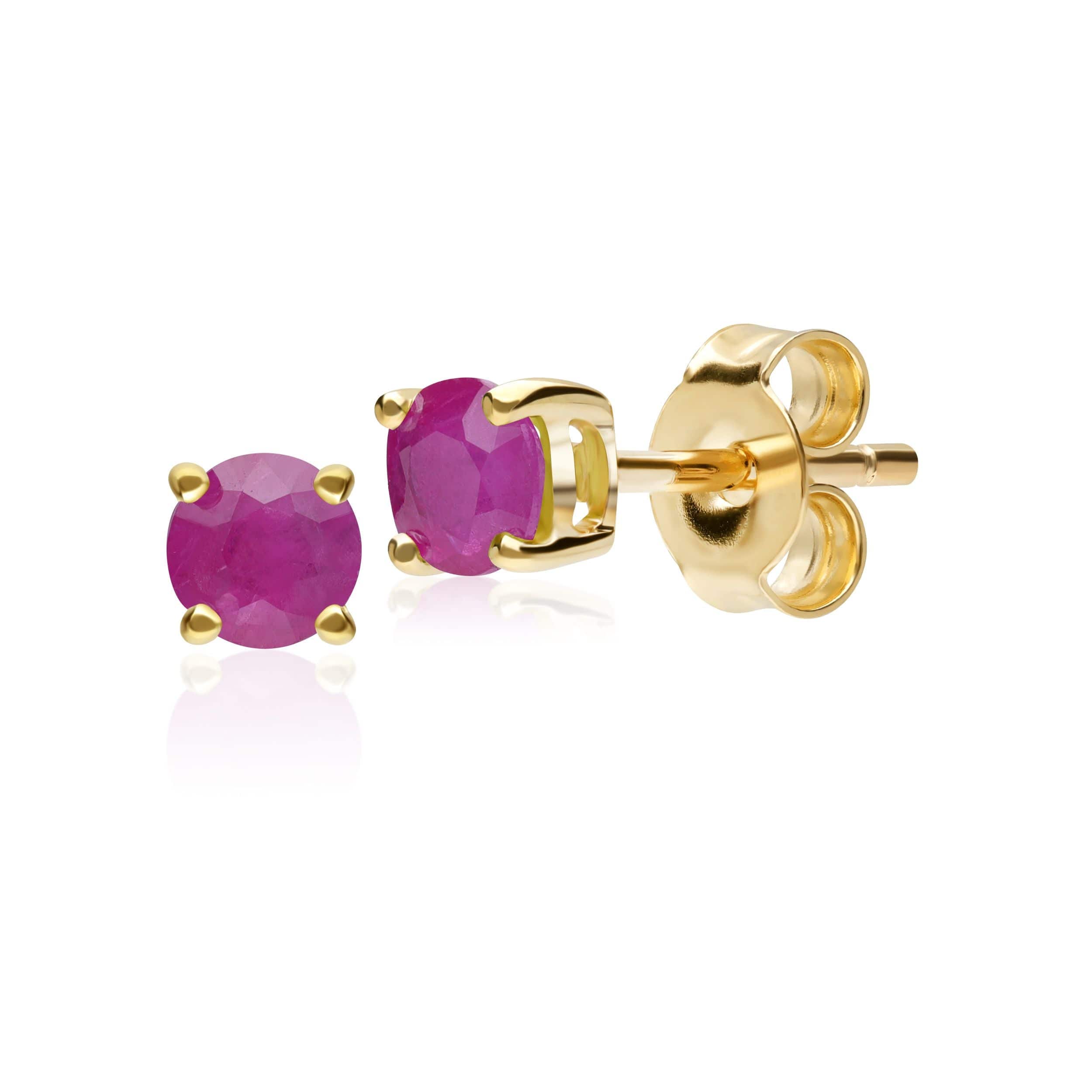 Classic Round Ruby Checkerboard Stud Earrings in 9ct Gold - Gemondo