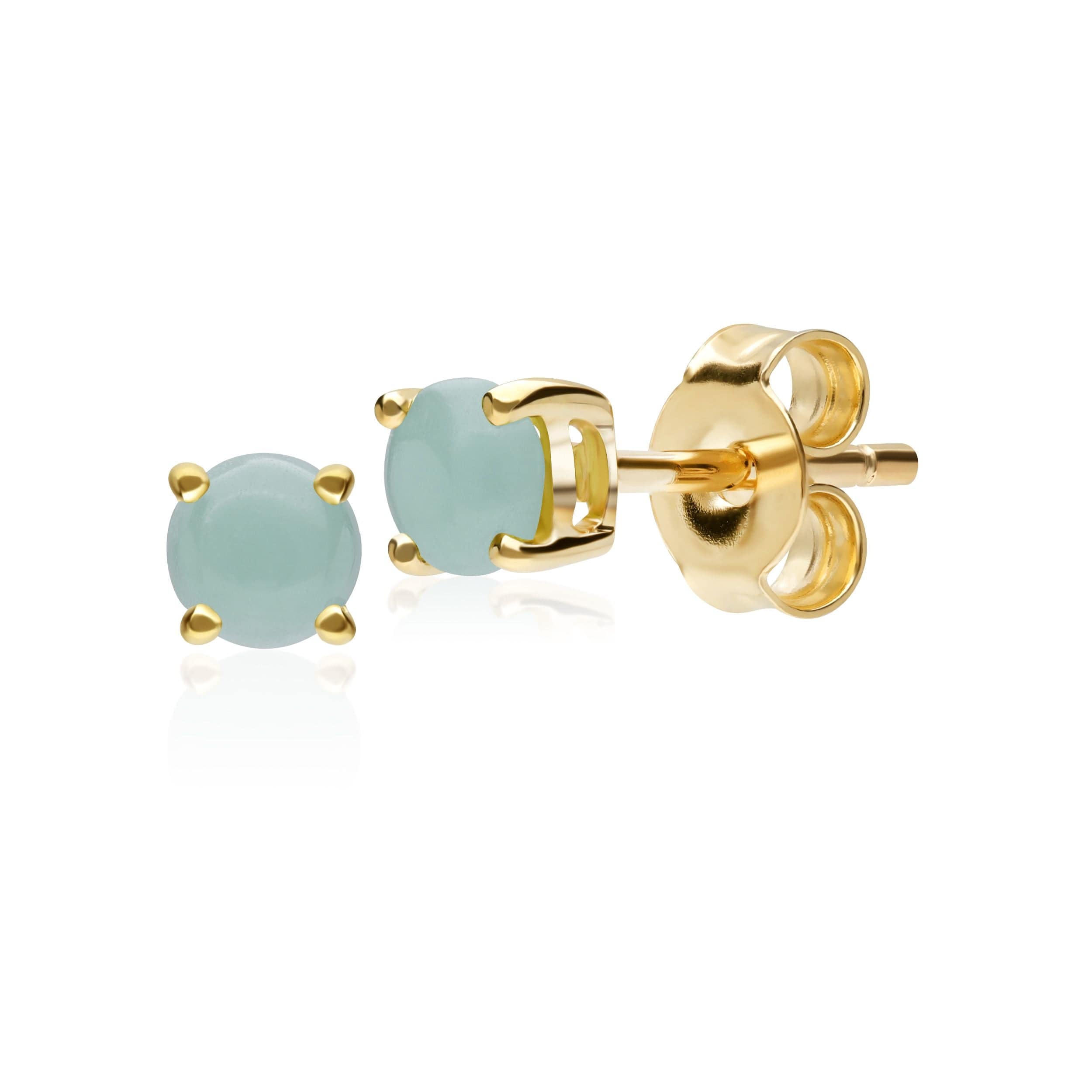 Classic Round Green Jade Claw Set Stud Earrings in 9ct Yellow Gold - Gemondo