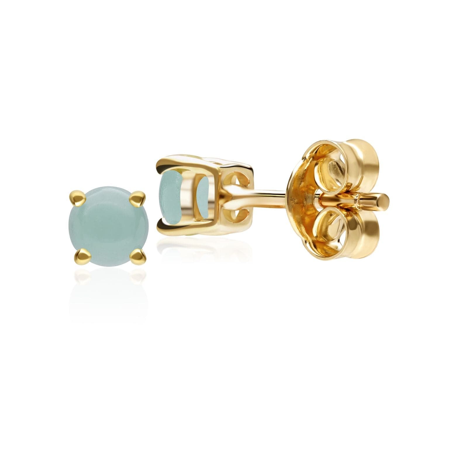 Classic Round Green Jade Claw Set Stud Earrings in 9ct Yellow Gold - Gemondo