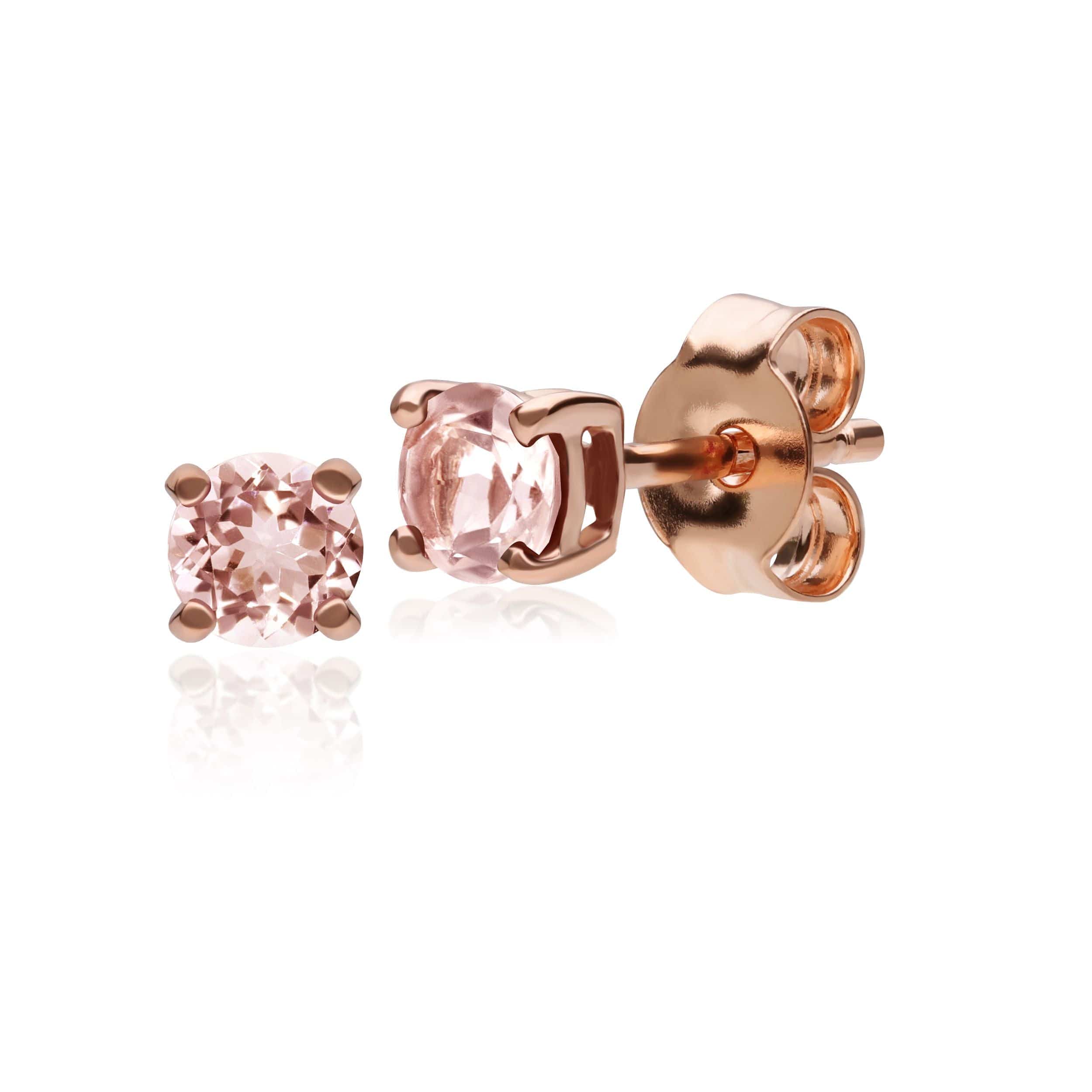 Classic Round Morganite Claw Set Stud Earrings in 9ct Rose Gold - Gemondo