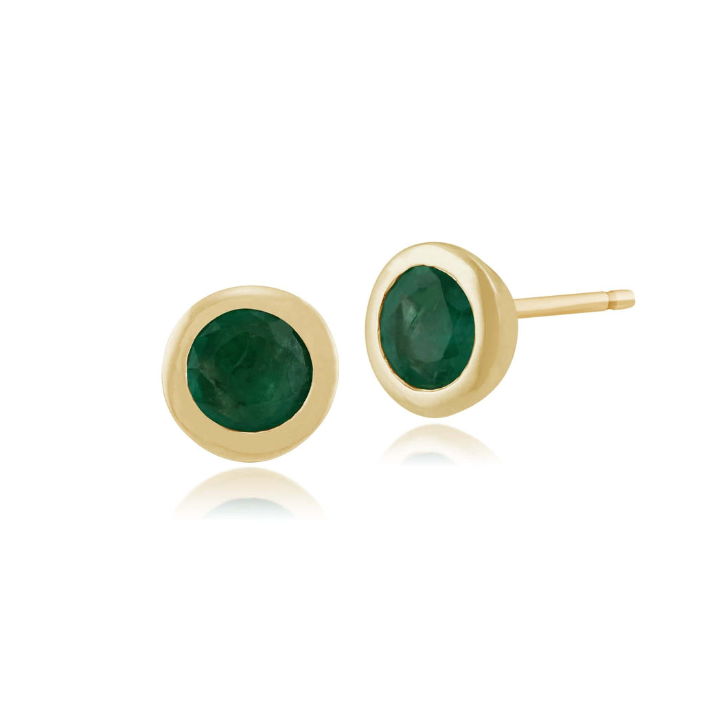 Classic Round Emerald Bezel Stud Earrings 9ct Yellow Gold