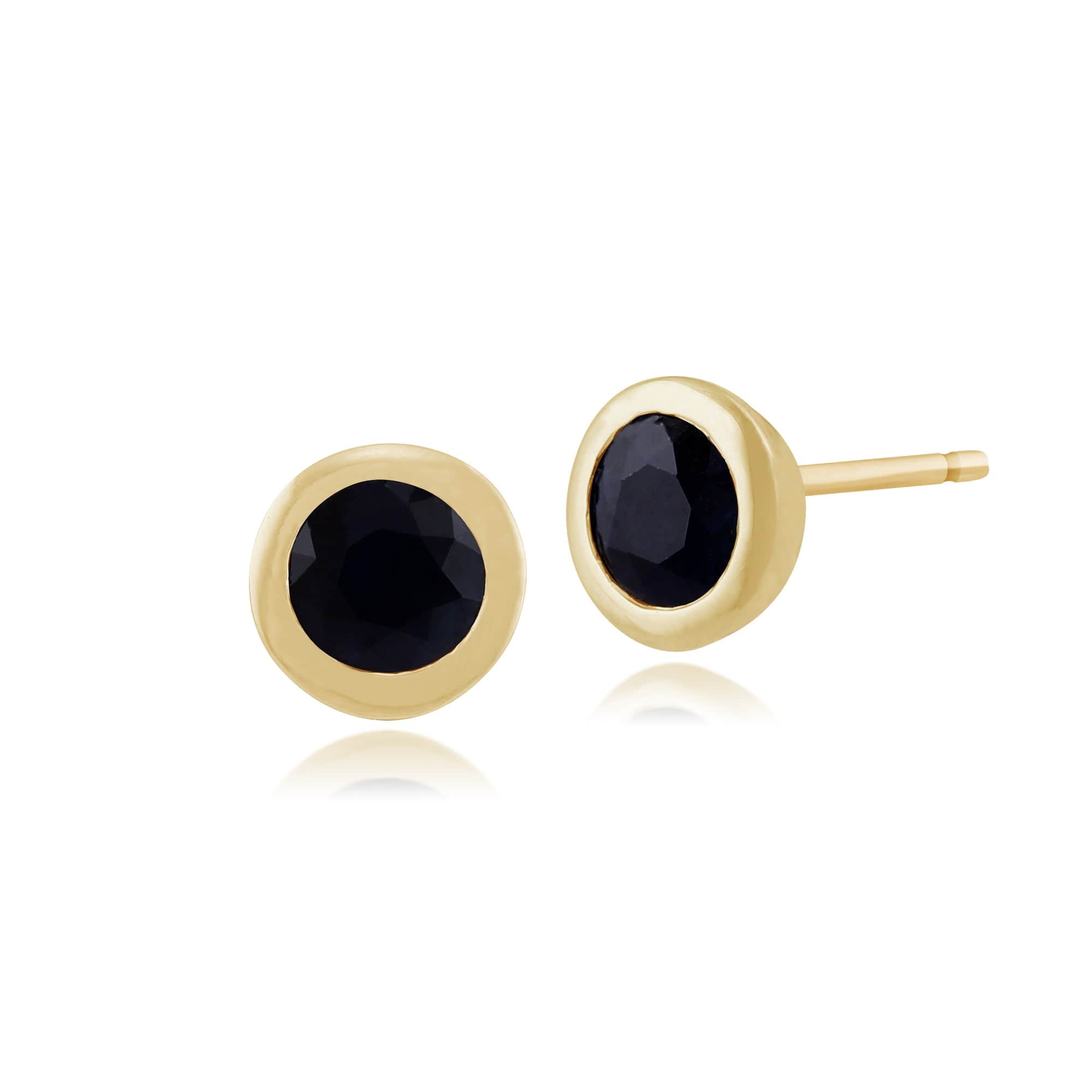 Classic Round Sapphire Stud Earrings in 9ct Yellow Gold 6mm - Gemondo