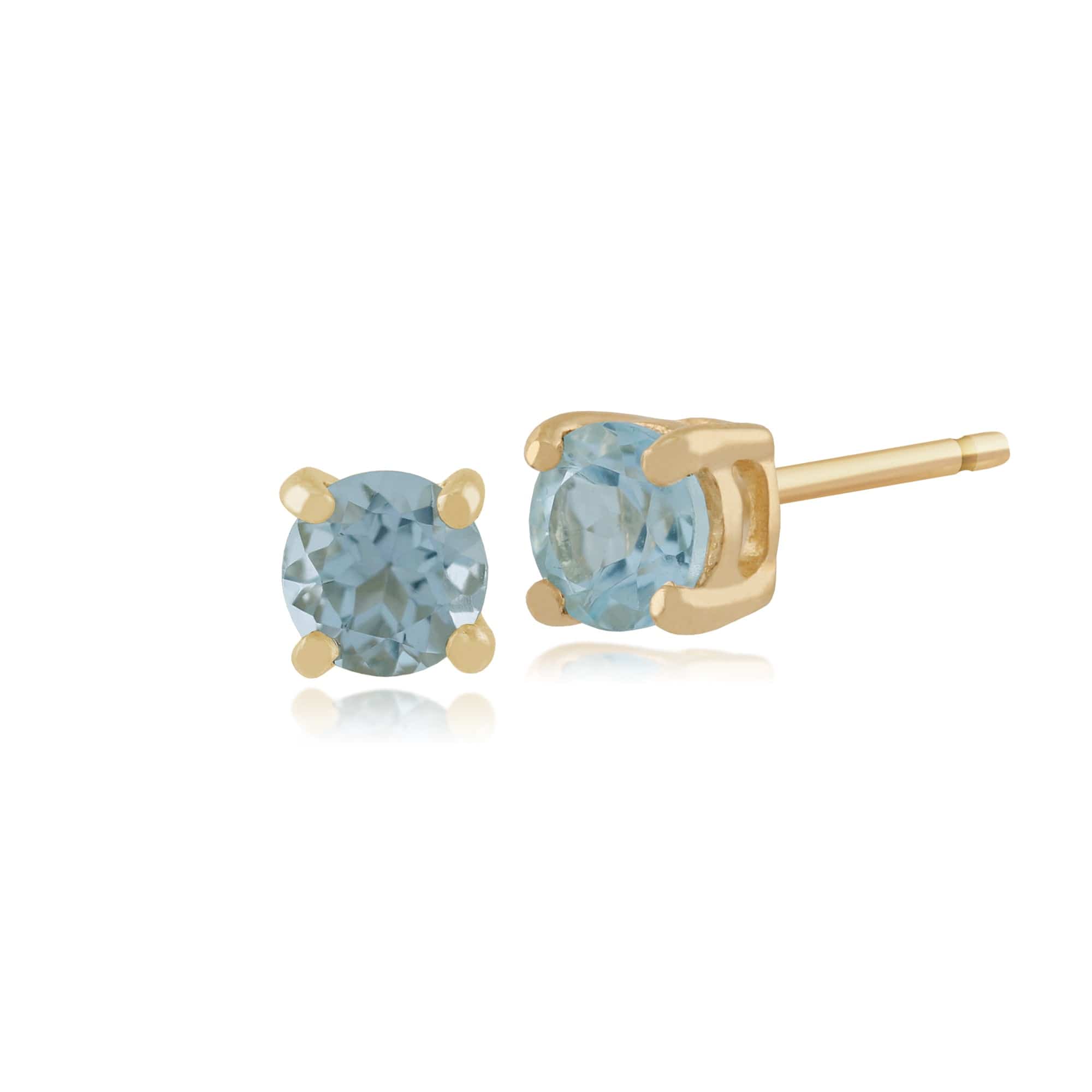 Classic Round Blue Topaz Stud Earrings with Detachable Diamond Floral Ear Jacket in 9ct Yellow Gold - Gemondo