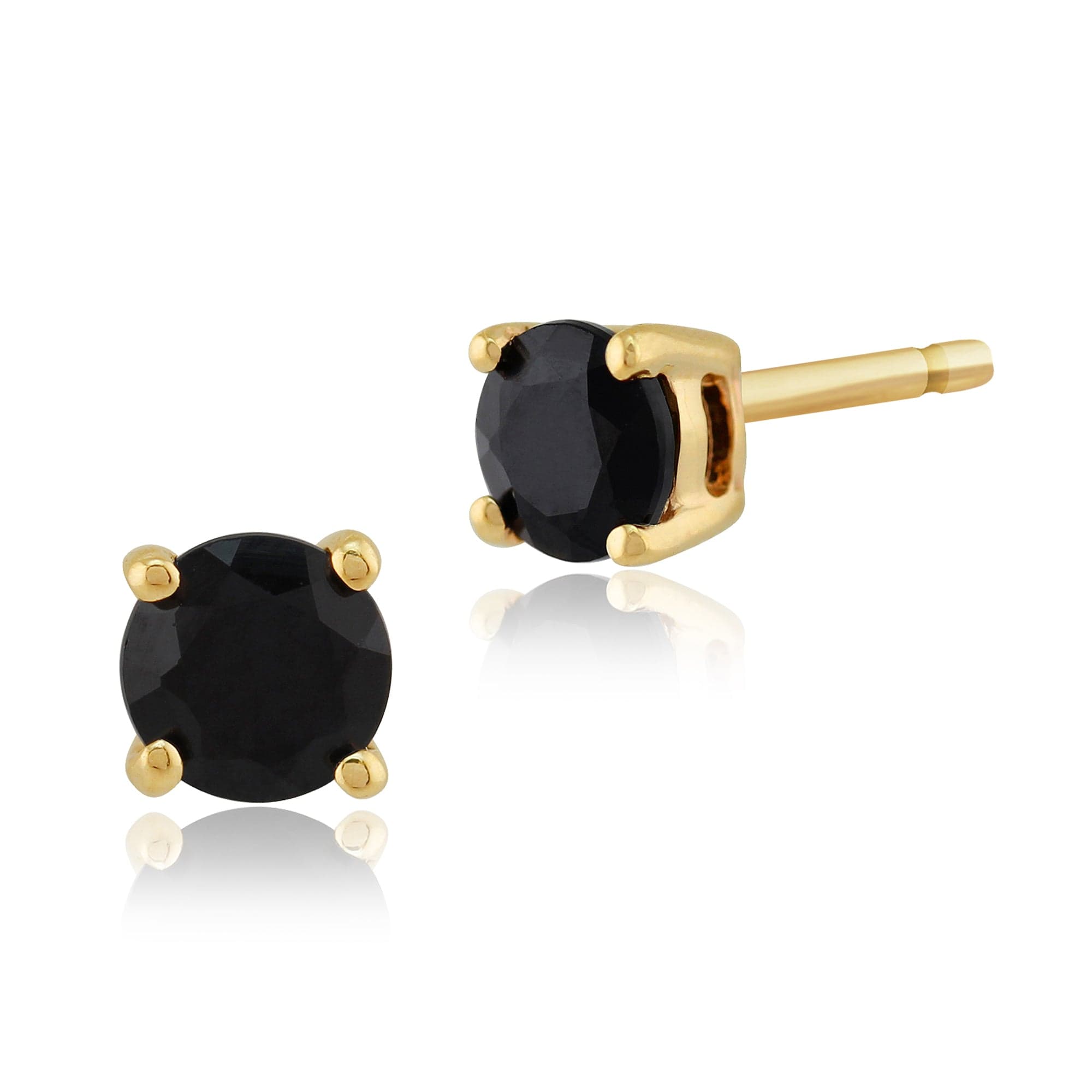 Classic Round Dark Blue Sapphire Studs with Detachable Diamond Floral Ear Jacket in 9ct Yellow Gold - Gemondo
