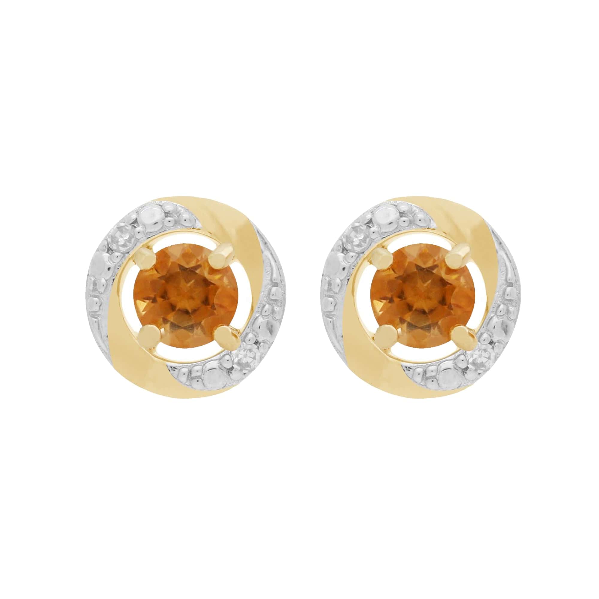 183E0083139-191E0374019 Classic Round Citrine Stud Earrings with Detachable Diamond Halo Ear Jacket in 9ct Yellow Gold 1