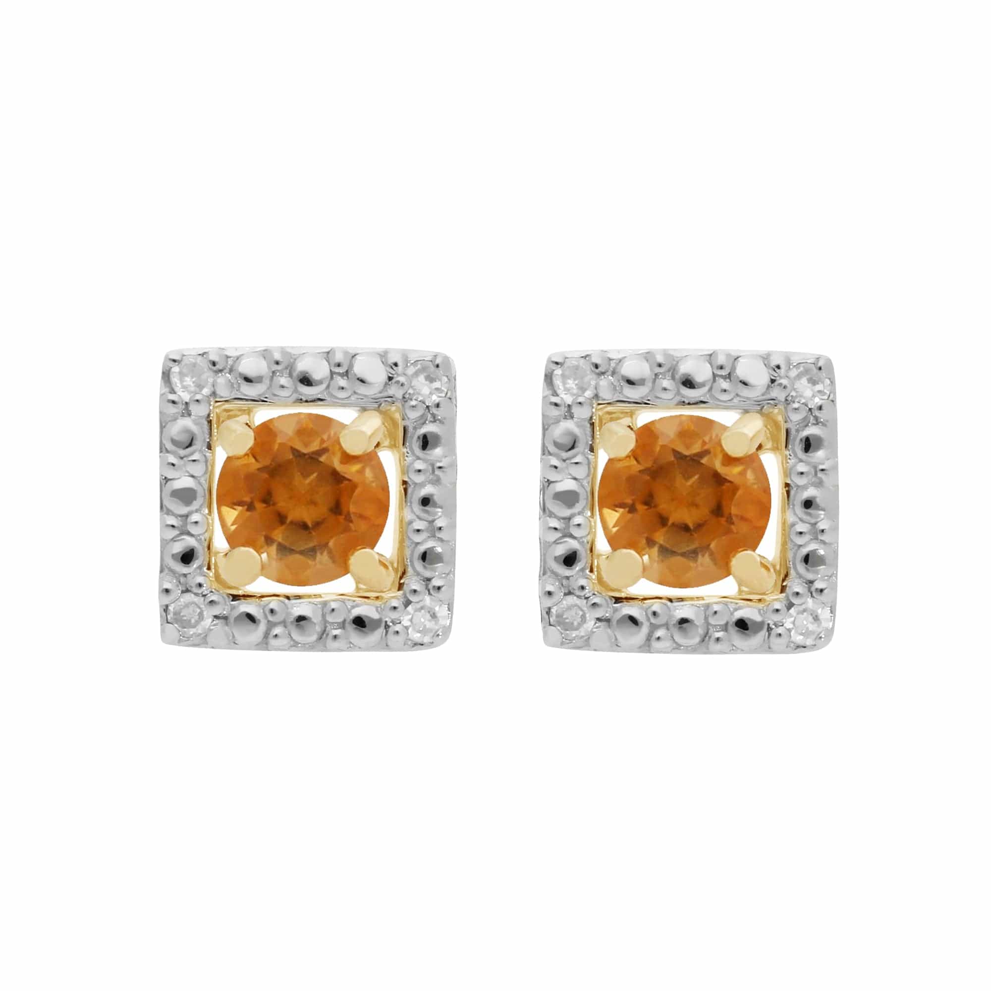 183E0083139-191E0379019 Classic Round Citrine Stud Earrings with Detachable Diamond Square Earrings Jacket Set in 9ct Yellow Gold 1