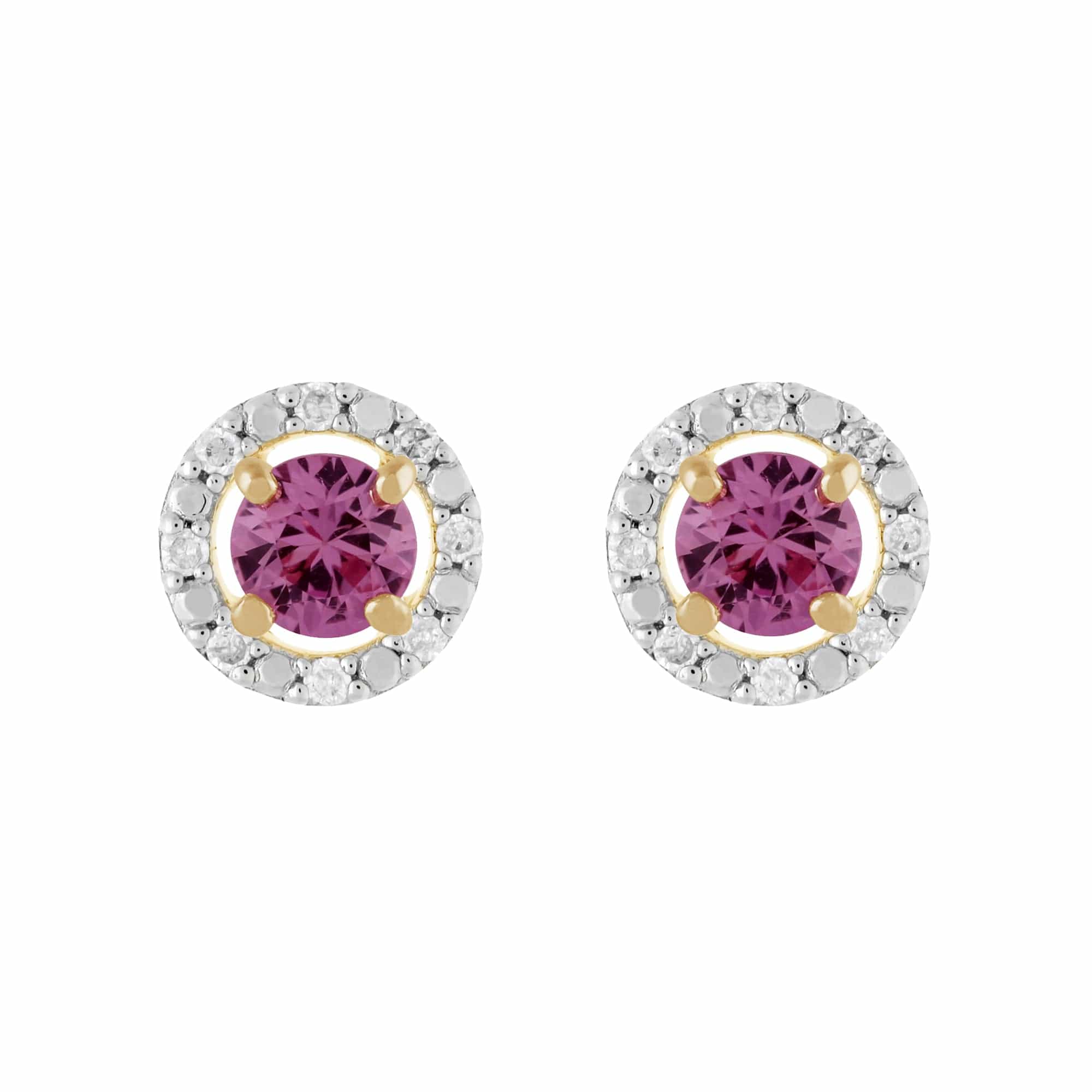 183E0083259-191E0376019 Classic Round Pink Sapphire Stud Earrings with Detachable Diamond Round Earrings Jacket Set in 9ct Yellow Gold 1