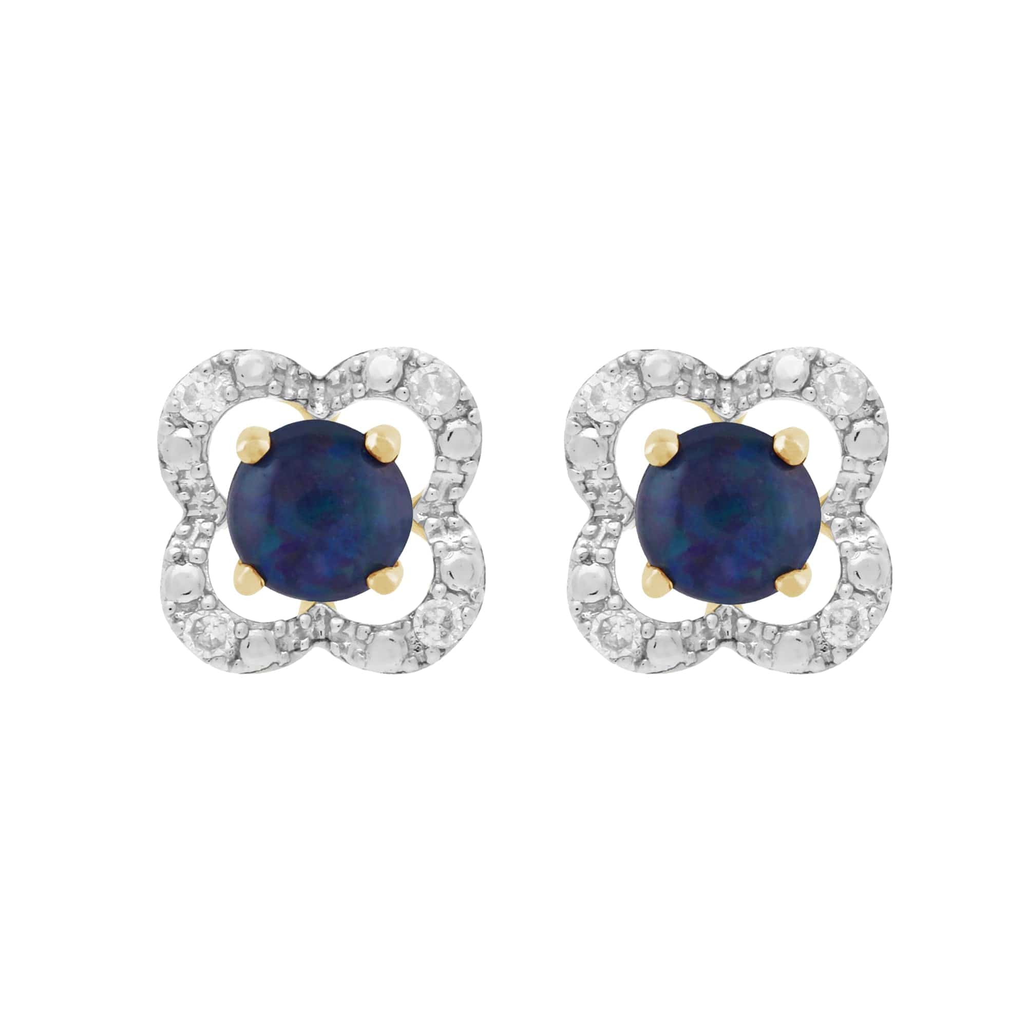 183E0083379-191E0375019 Classic Round Triplet Opal Studs with Detachable Diamond Floral Ear Jacket in 9ct Yellow Gold 1