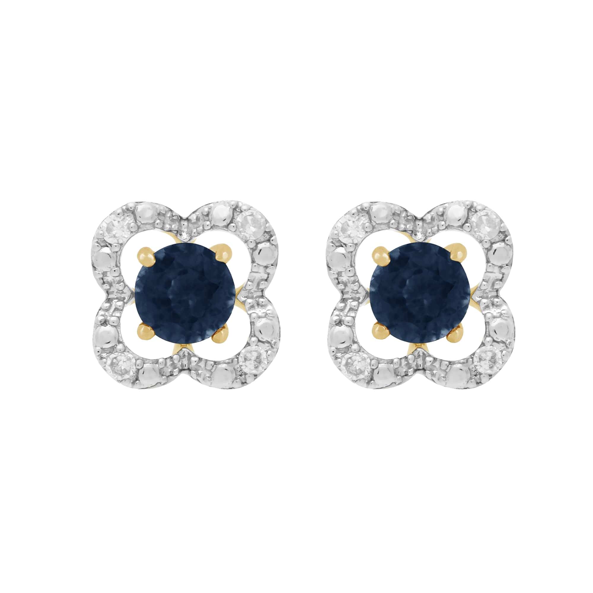 183E0083409-191E0375019 Classic Round Blue Sapphire Studs with Detachable Diamond Floral Ear Jacket in 9ct Yellow Gold 1