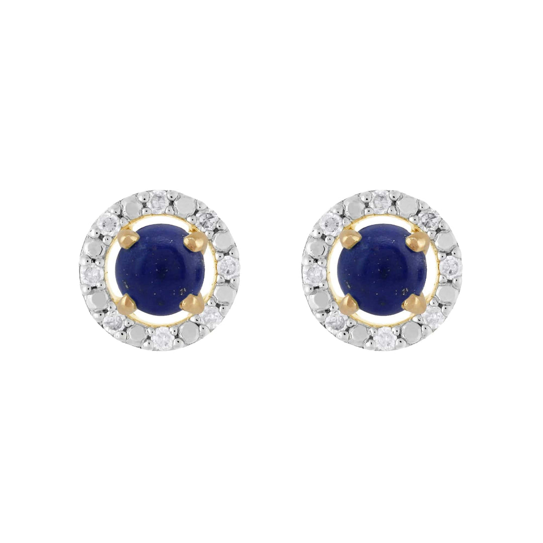 183E0083419-191E0376019 Classic Round Lapis Lazuli Stud Earrings with Detachable Diamond Round Earrings Jacket Set in 9ct Yellow Gold 1