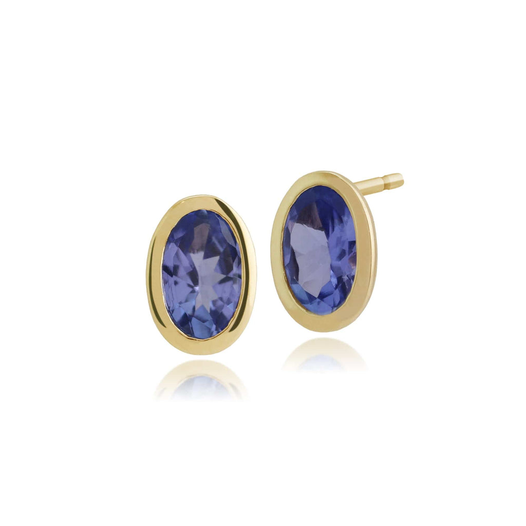 Classic Oval Tanzanite Bezel Stud Earrings 9ct Yellow Gold