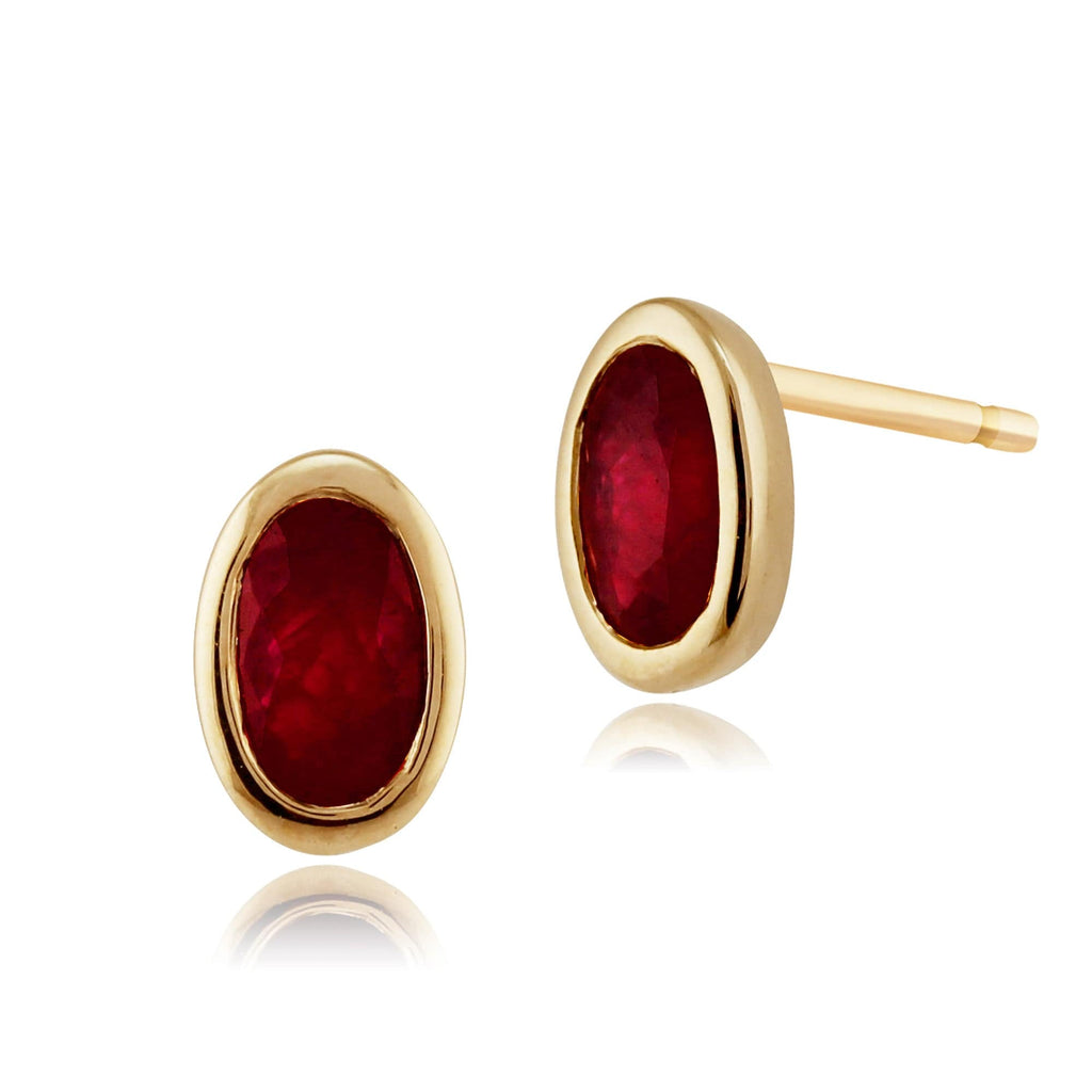 Classic Oval Ruby Stud Earrings 9ct Yellow Gold