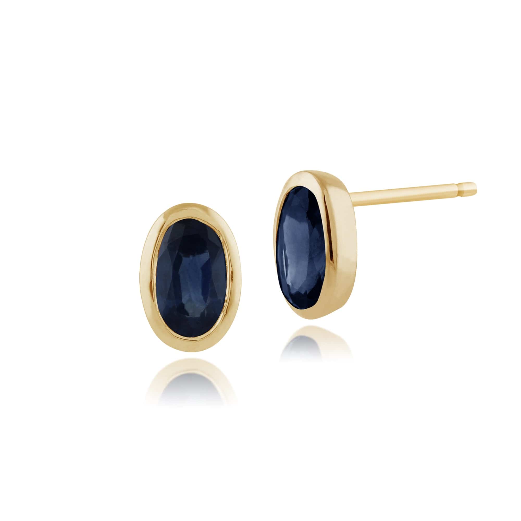 Classic Oval Blue Sapphire Stud Earrings in 9ct Yellow Gold - Gemondo