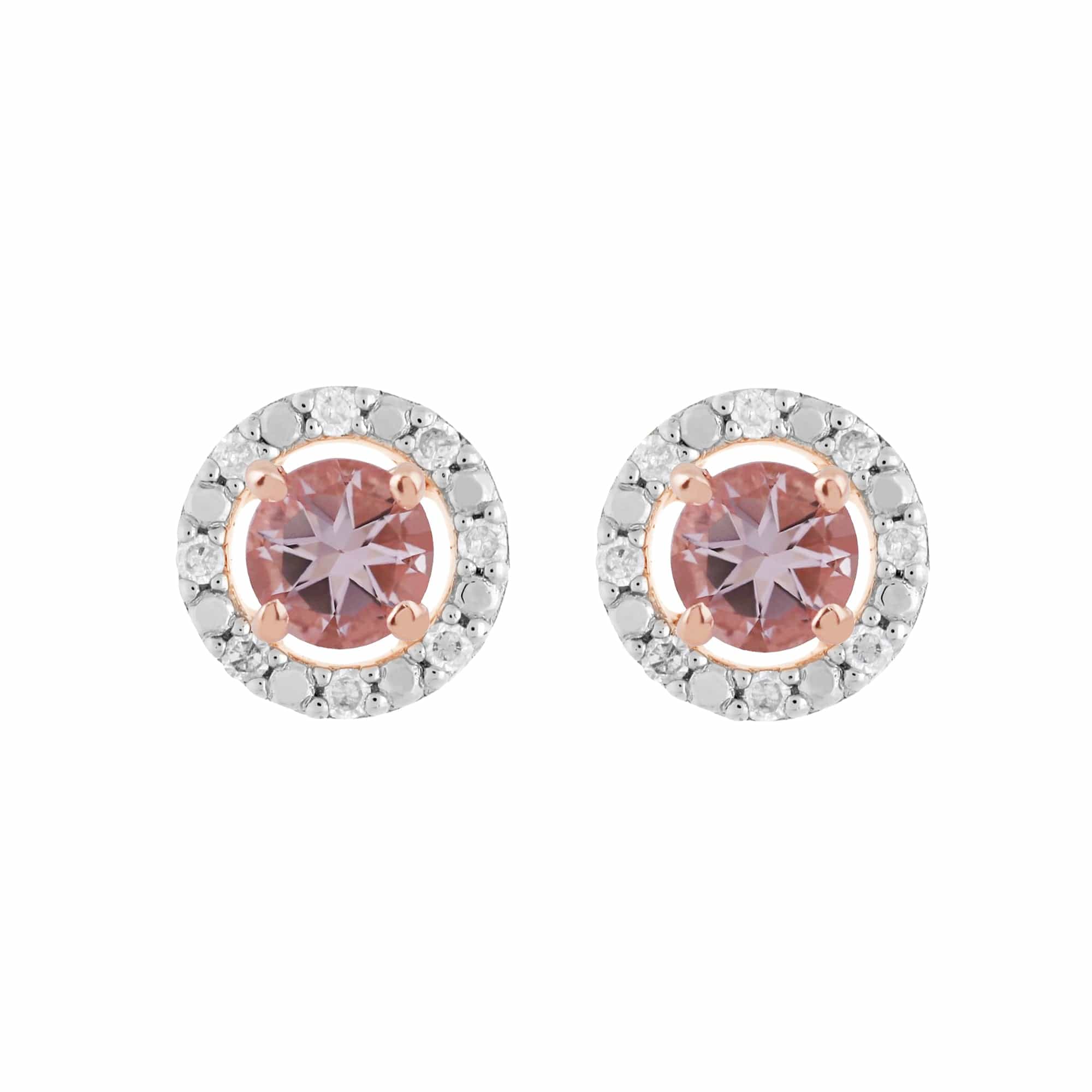 183E4316019-191E0377019 Classic Round Morganite Stud Earrings with Detachable Diamond Round Ear Jacket in 9ct Rose Gold 1