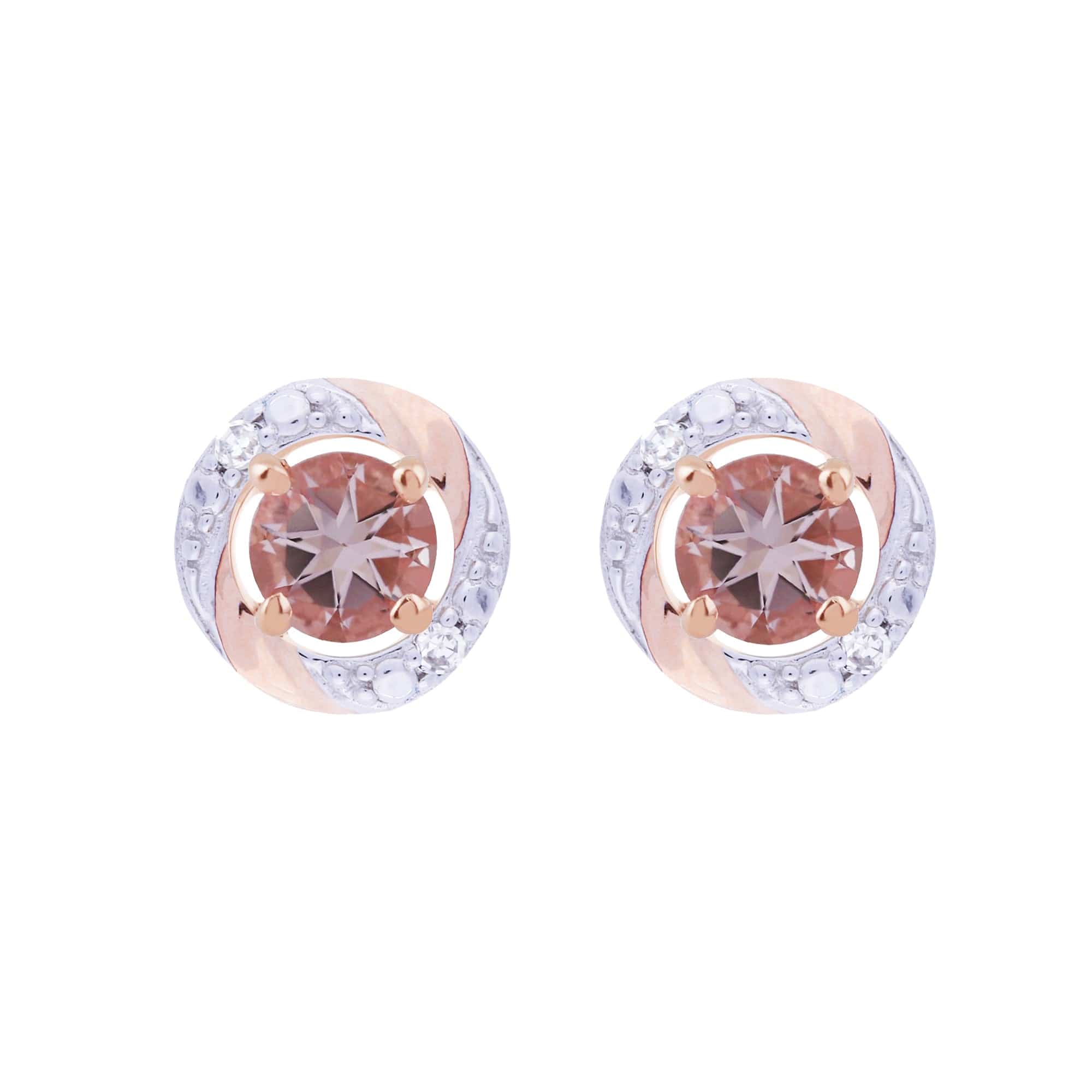 Classic Round Morganite Stud Earrings with Detachable Diamond Round Earrings Jacket Set in 9ct Rose Gold - Gemondo