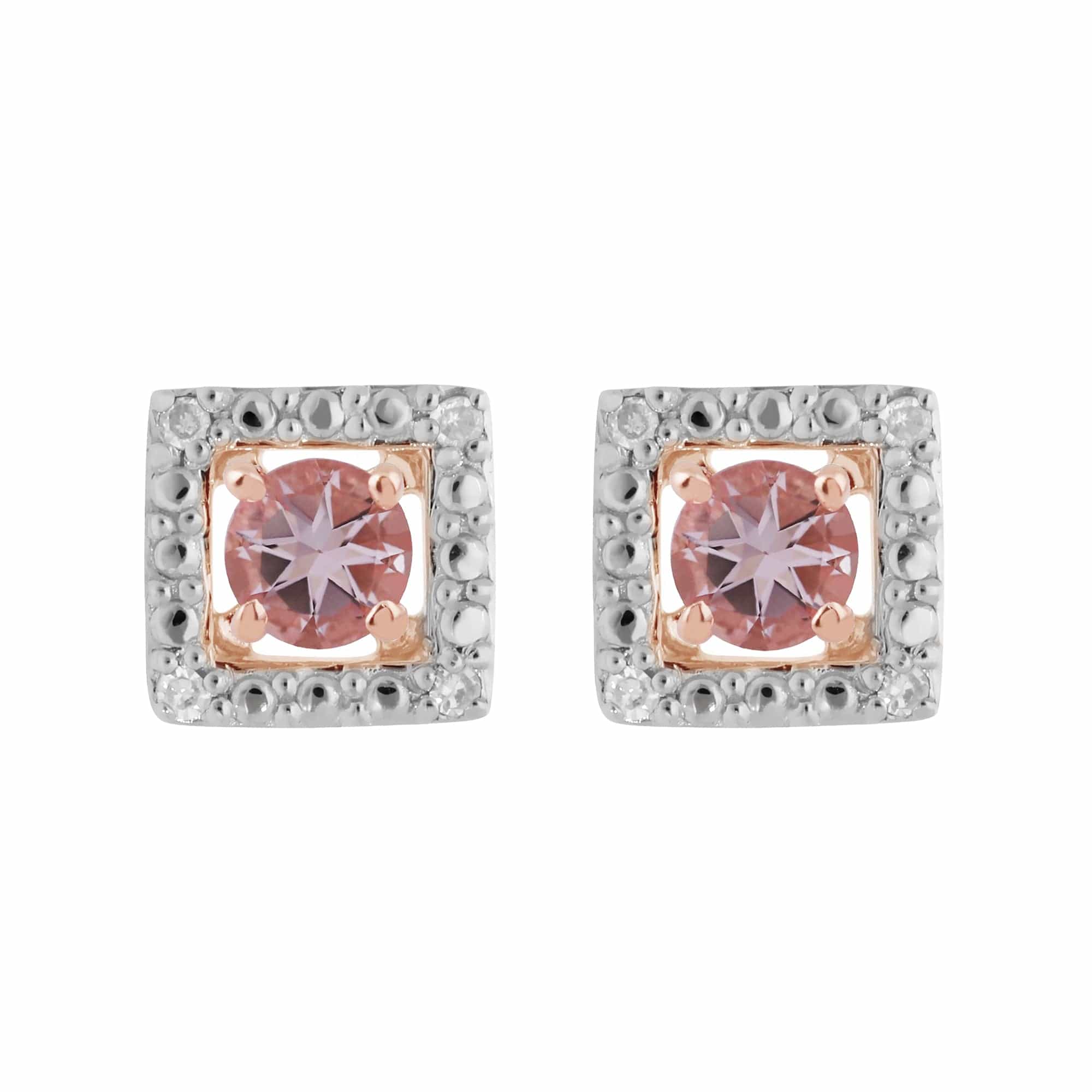 183E4316019-191E0380019 Classic Round Morganite Stud Earrings with Detachable Diamond Square Ear Jacket in 9ct Rose Gold 1