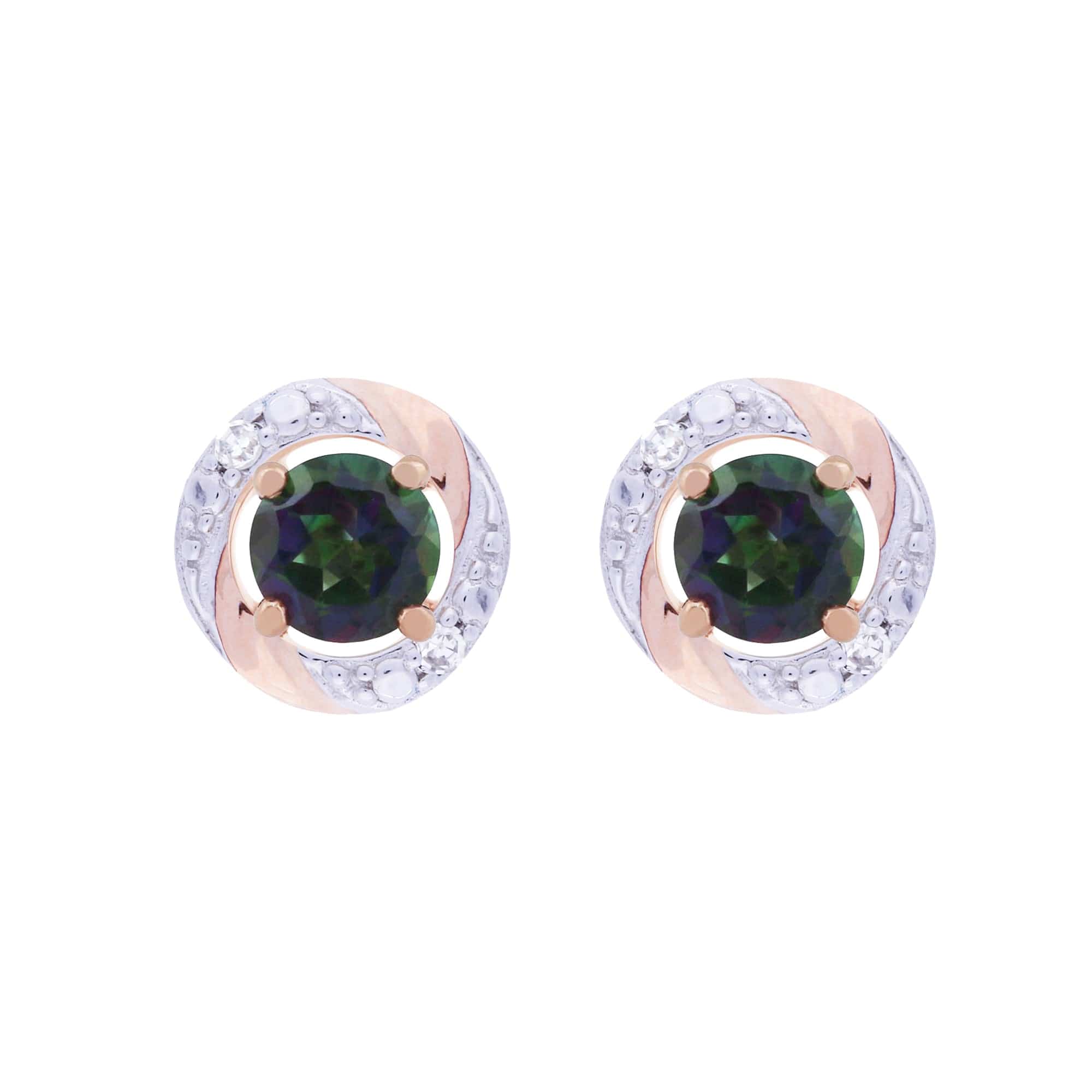Classic Round Mystic Topaz Stud Earrings with Detachable Diamond Round Earrings Jacket Set in 9ct Rose Gold - Gemondo