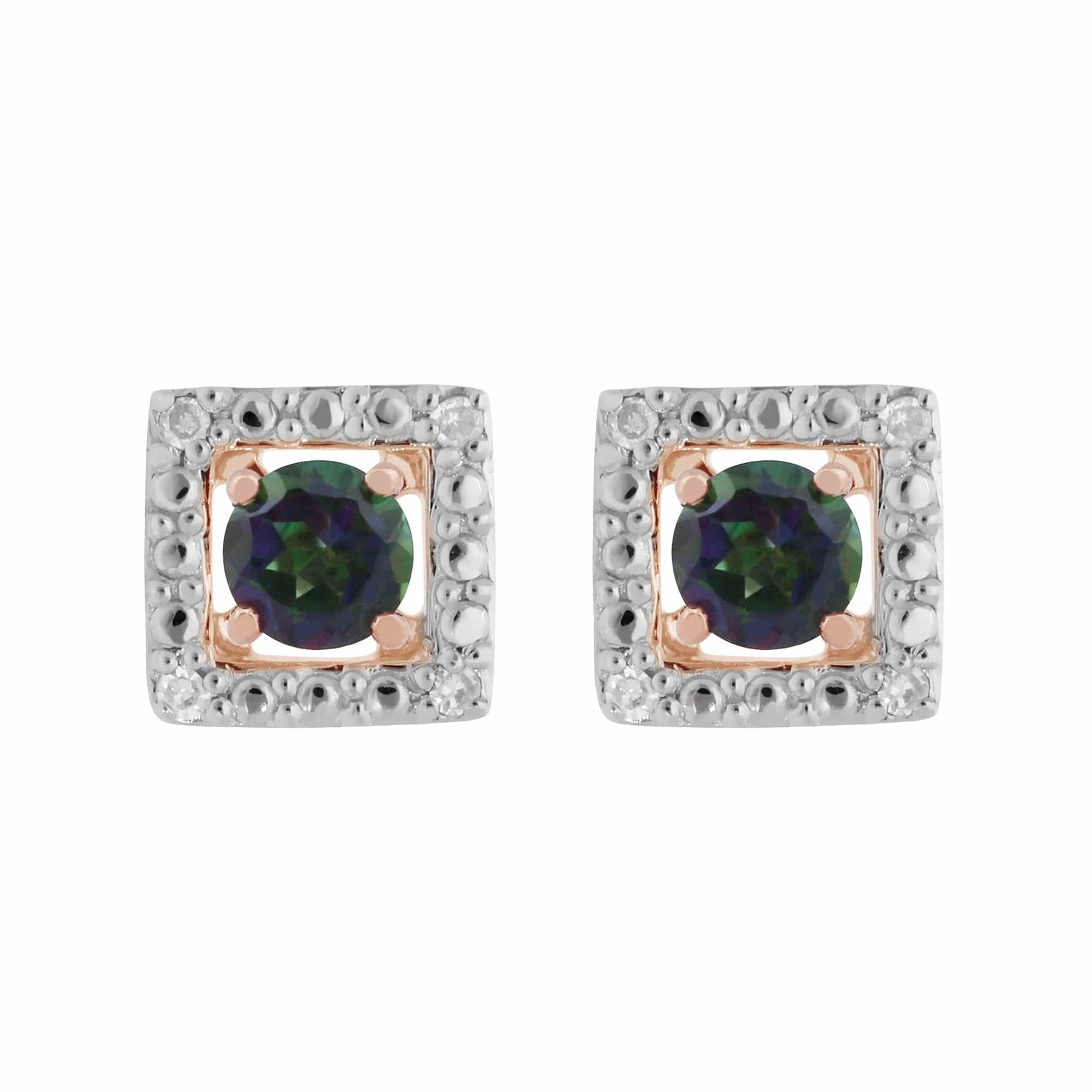 183E4316029-191E0380019 Classic Round Mystic Topaz Stud Earrings with Detachable Diamond Square Ear Jacket in 9ct Rose Gold 1