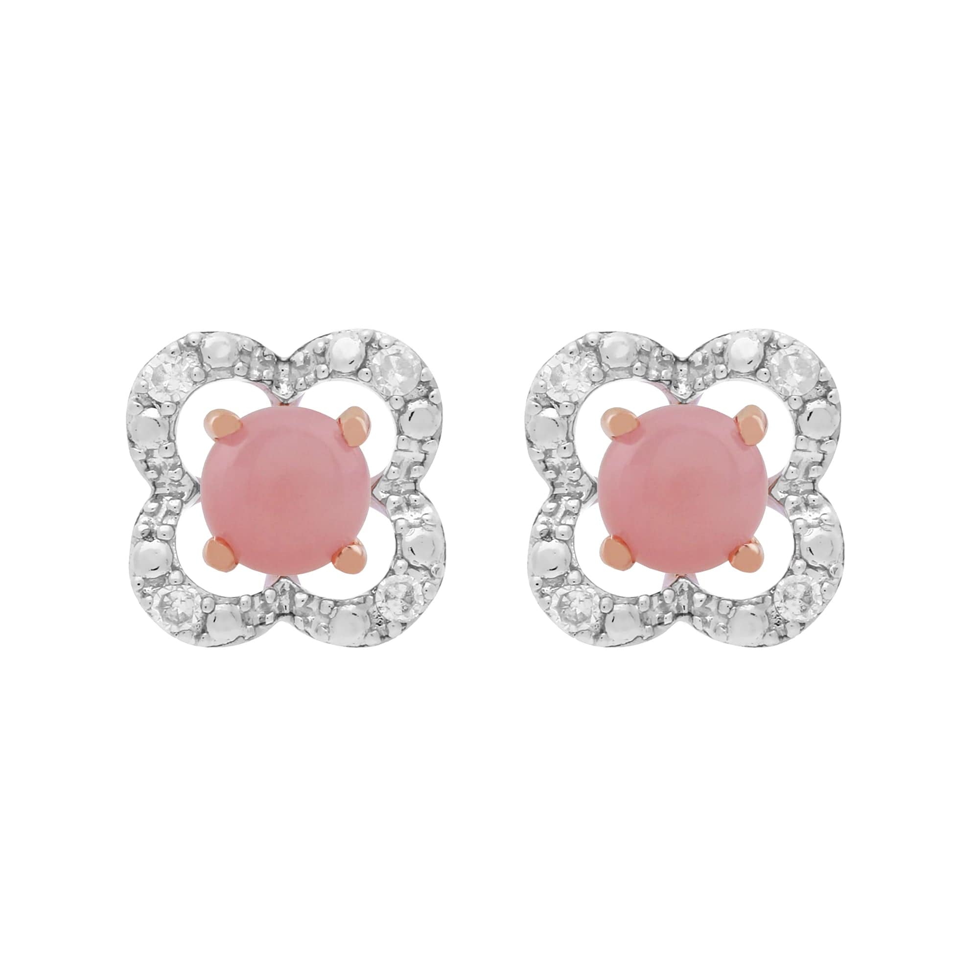 183E4316039-191E0373019 Classic Round Pink Opal Stud Earrings with Detachable Diamond Flower Jacket in 9ct Rose Gold 1