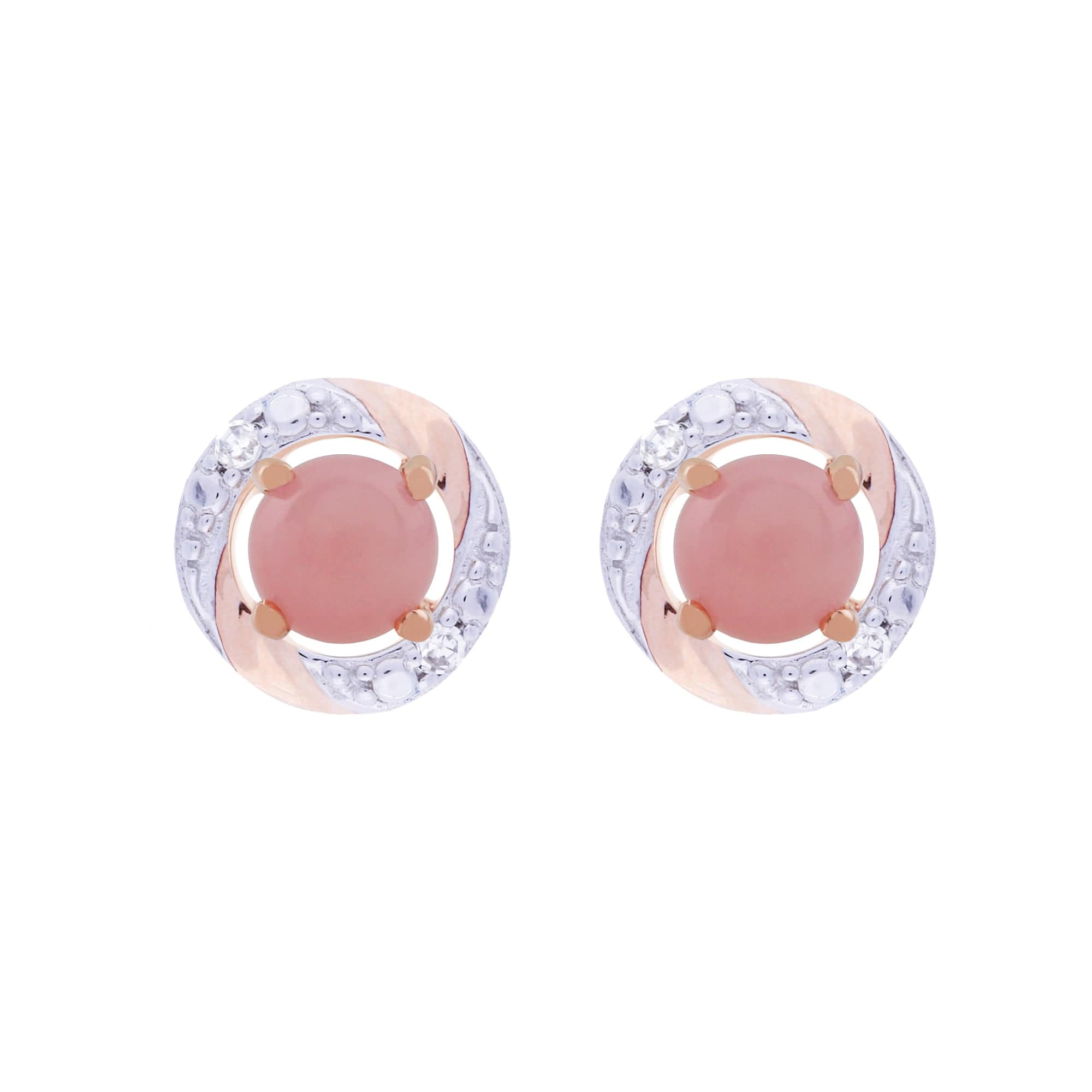 Classic Round Pink Opal Stud Earrings with Detachable Diamond Round Earrings Jacket Set in 9ct Rose Gold - Gemondo