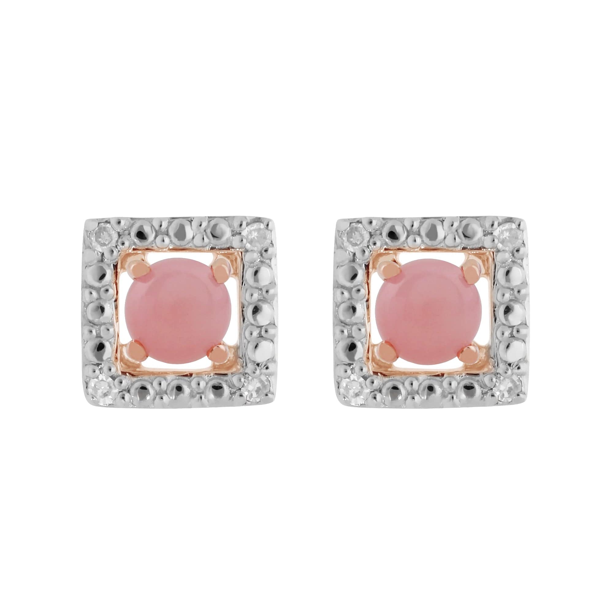 183E4316039-191E0380019 Classic Round Pink Opal Stud Earrings with Detachable Diamond Square Ear Jacket in 9ct Rose Gold 1