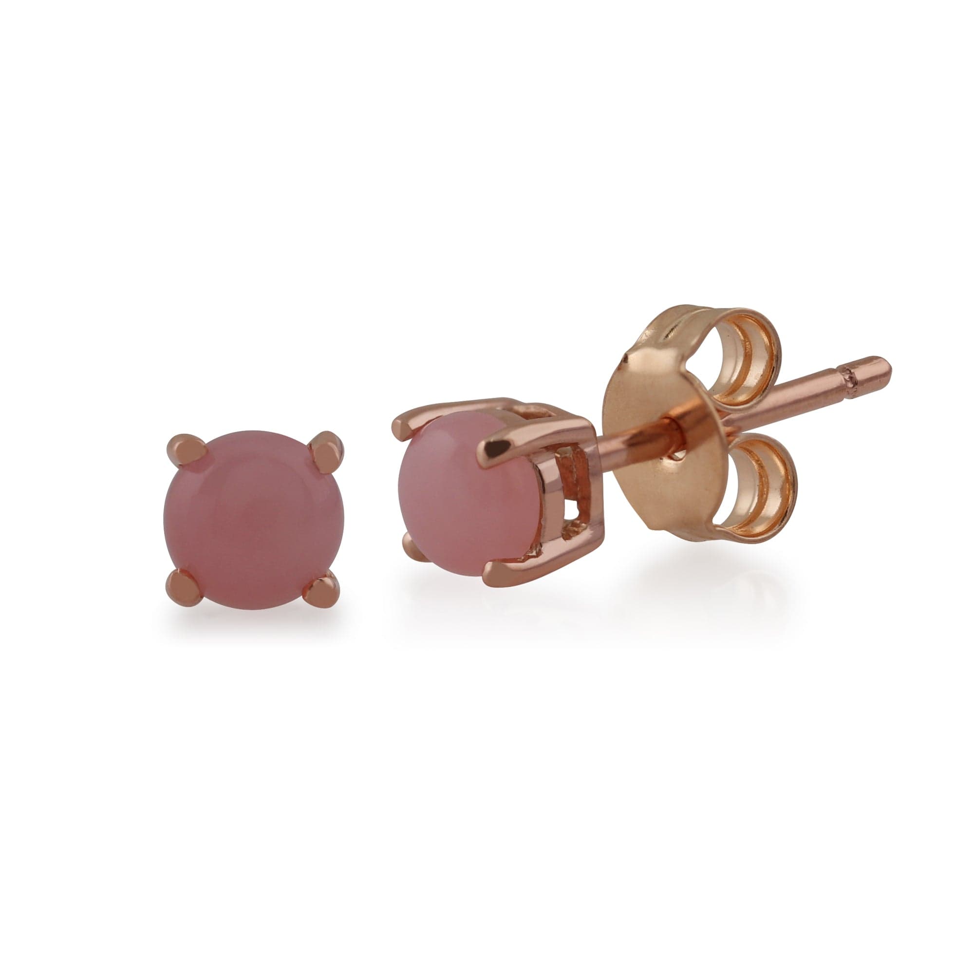 Classic Round Pink Opal Stud Earrings with Detachable Diamond Flower Jacket in 9ct Rose Gold - Gemondo