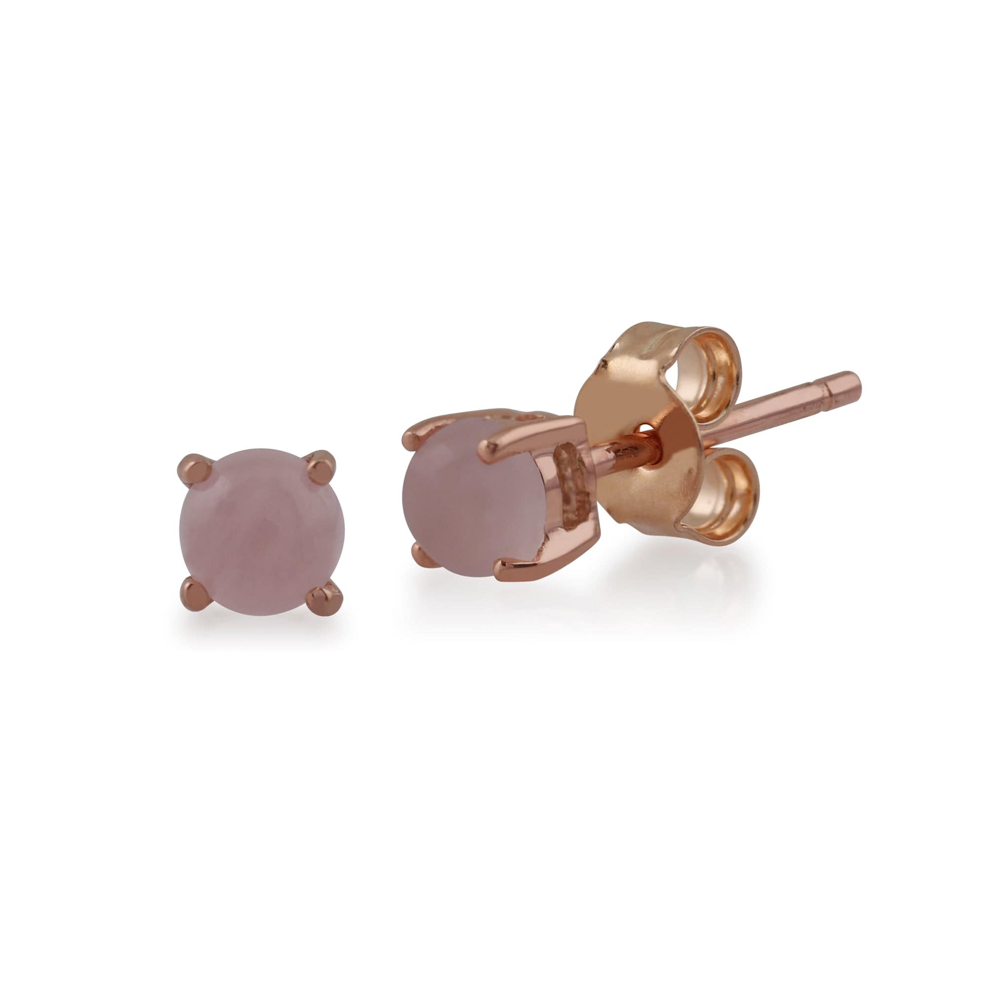 Classic Round Rose Quartz Stud Earrings with Detachable Diamond Round Earrings Jacket Set in 9ct Rose Gold - Gemondo