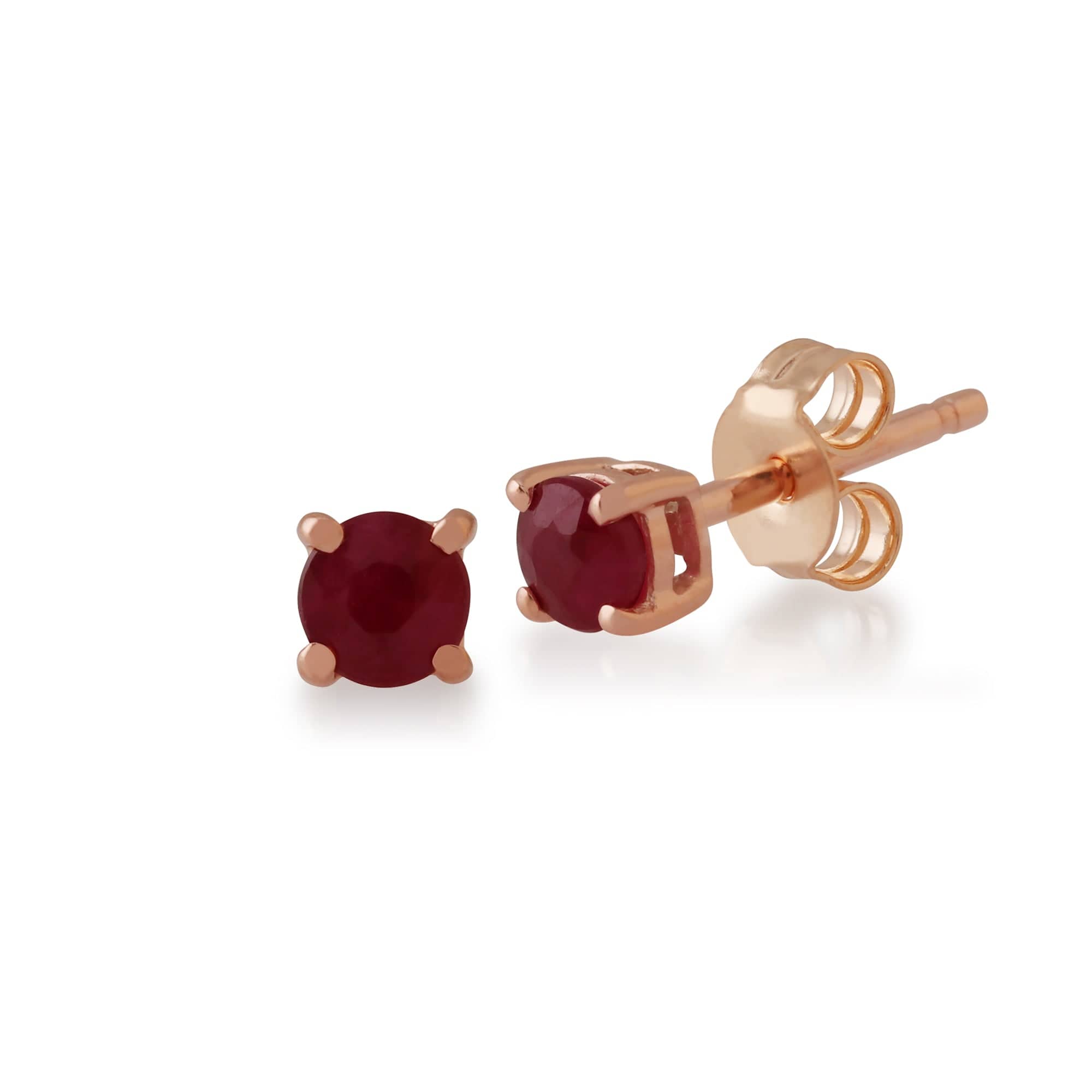 Classic Round Ruby Stud Earrings with Detachable Diamond Flower Jacket in 9ct Rose Gold - Gemondo