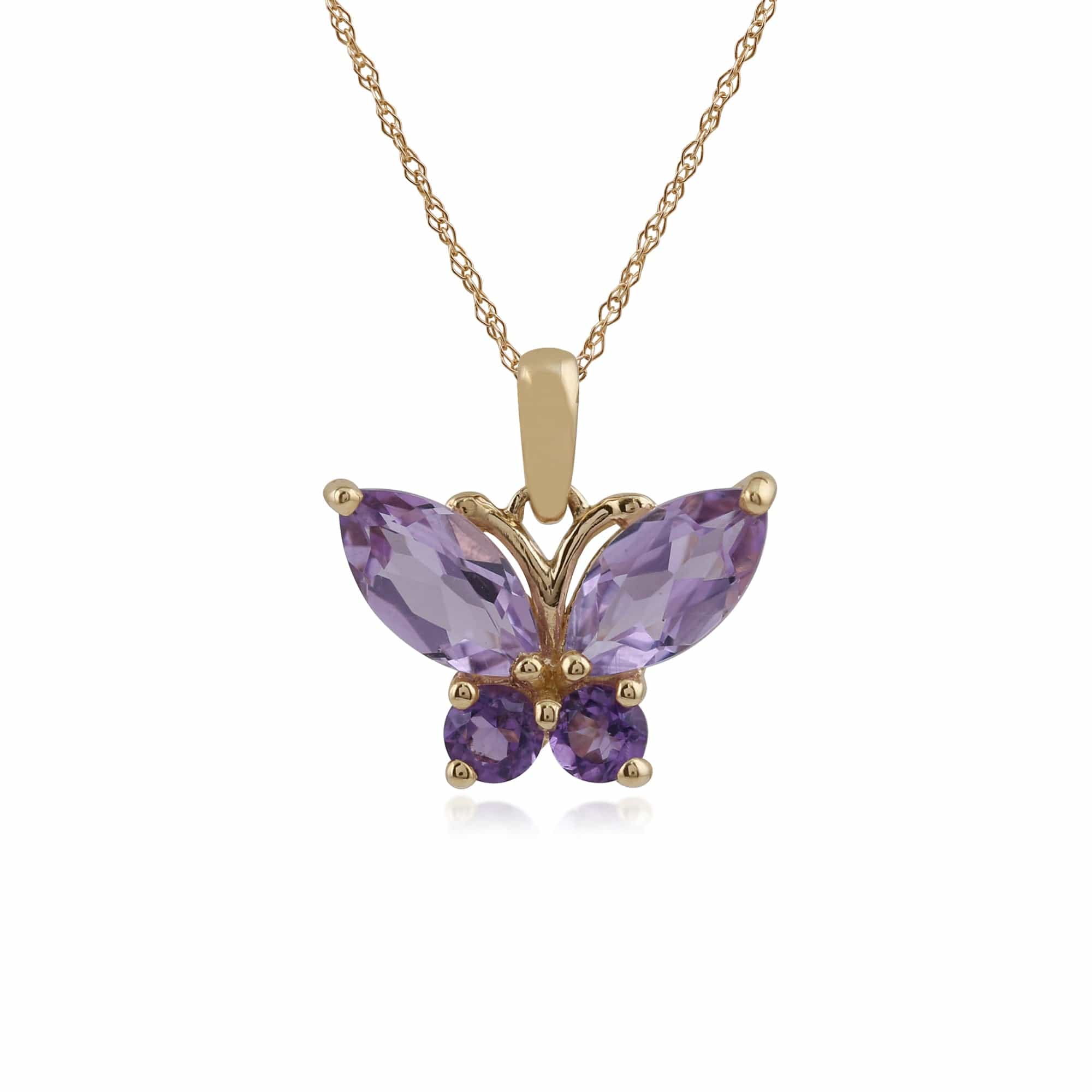 Gemondo 9ct Yellow Gold 1.15ct Amethyst Butterfly Pendant on 45cm Chain Image