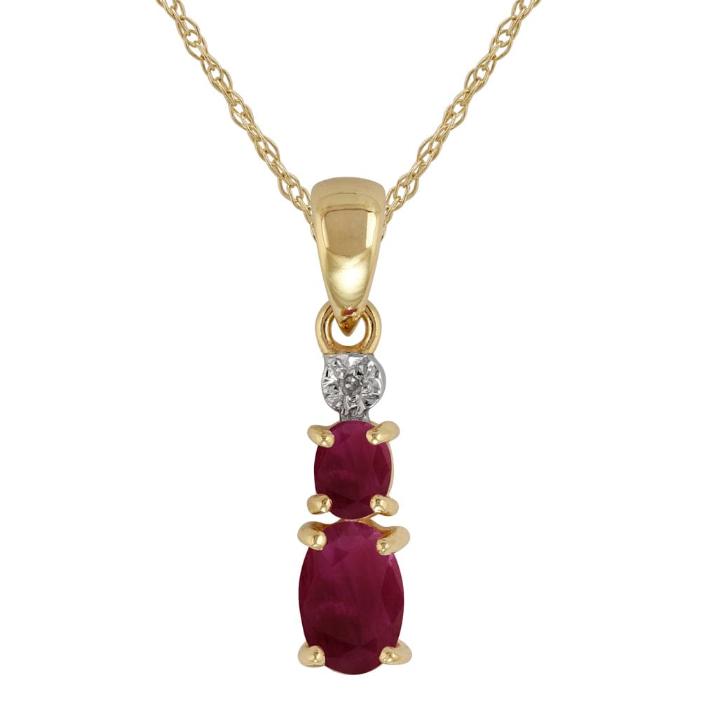 Classic Oval Ruby & Diamond Pendant in 9ct Yellow Gold - Gemondo