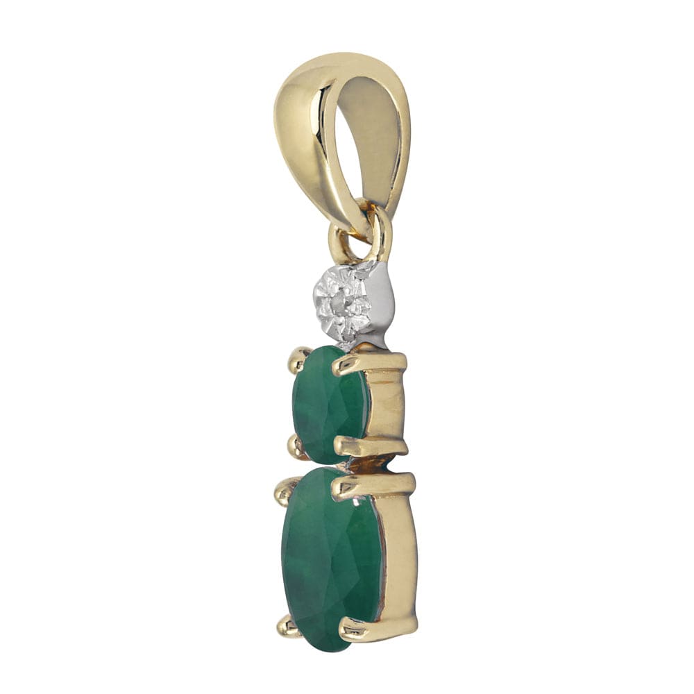 Classic Oval Emerald & Diamond Pendant in 9ct Yellow Gold - Gemondo