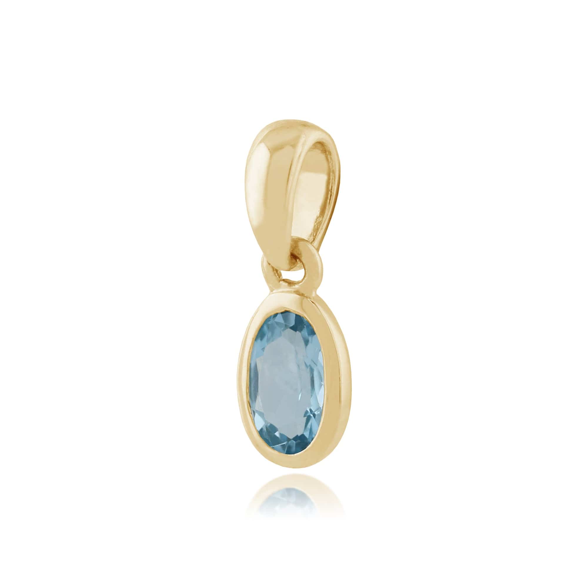 Classic Oval Blue Topaz Bezel Set Pendant in 9ct Yellow Gold - Gemondo