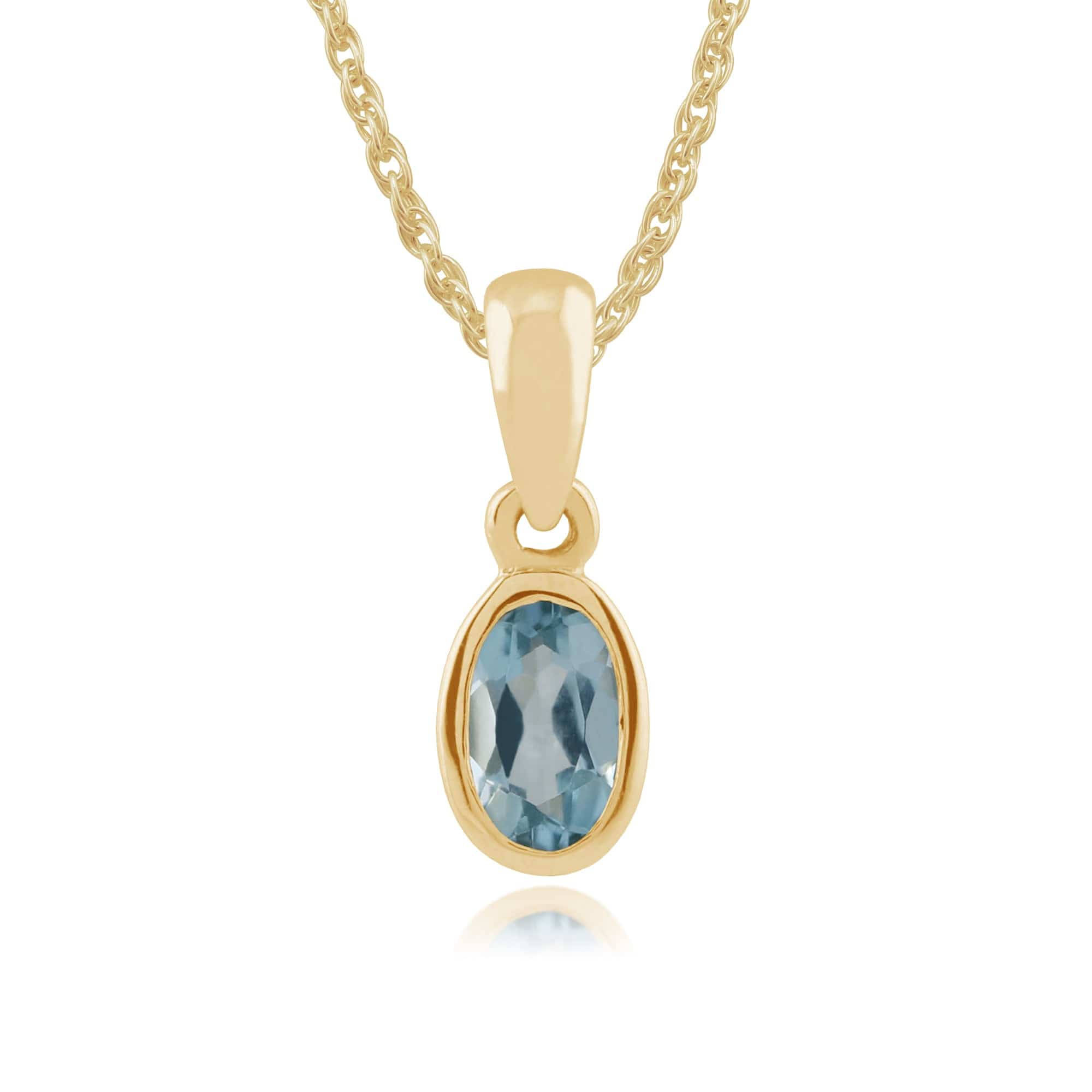 Classic Oval Blue Topaz Bezel Set Pendant in 9ct Yellow Gold - Gemondo