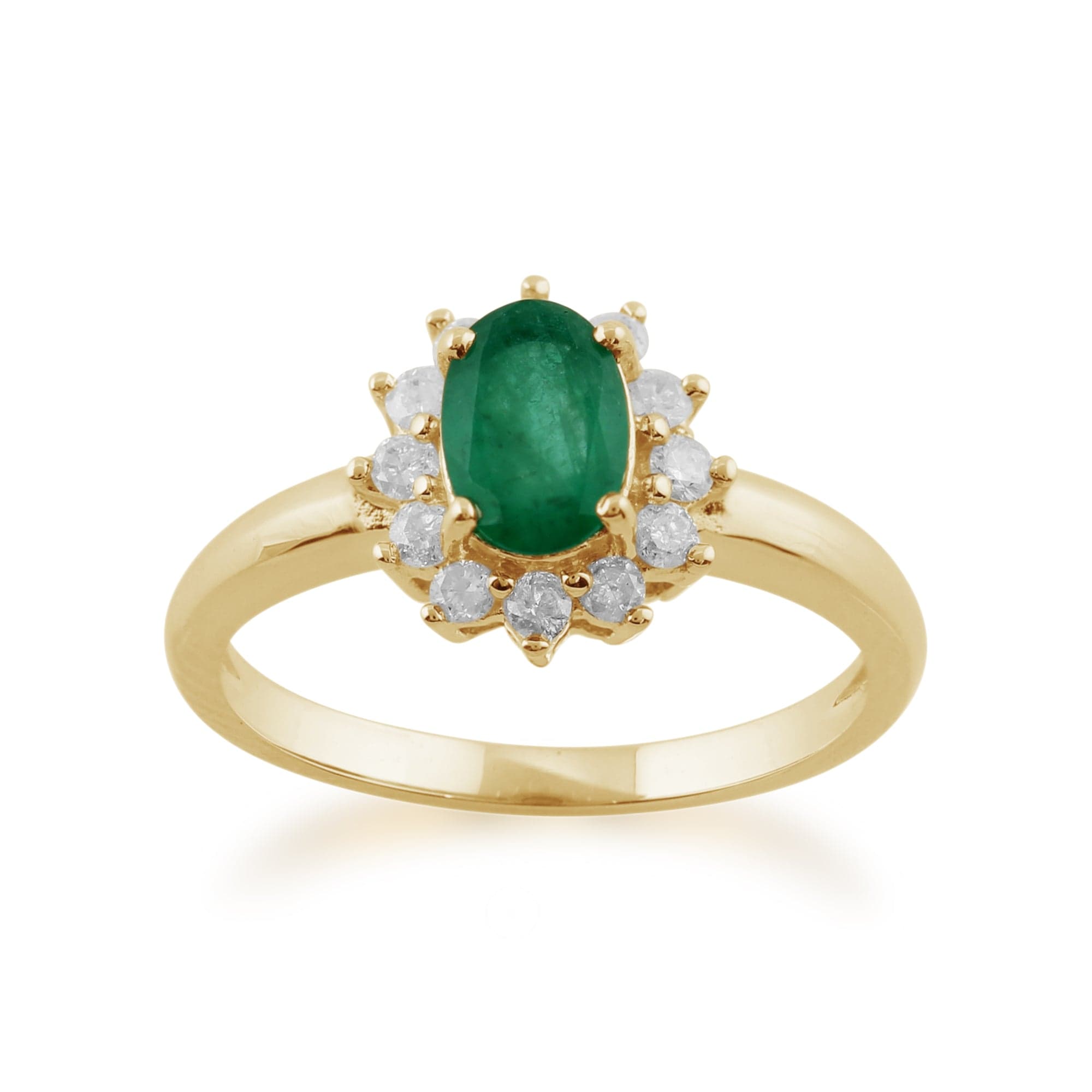 Classic Emerald & Diamond Halo Cluster Stud Earrings & Ring Set Image 3