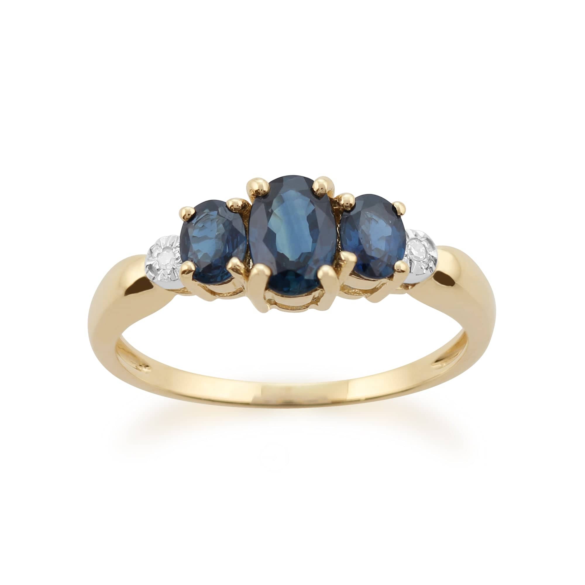 Classic Oval Sapphire & Diamond Trilogy Ring in 9ct Yellow Gold