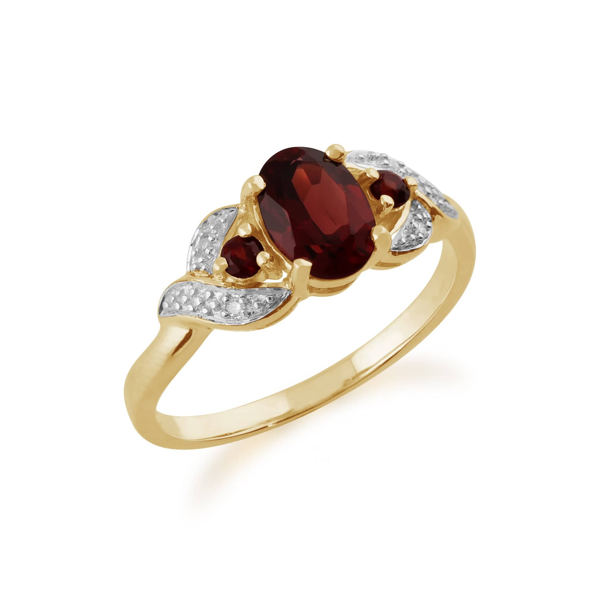 Classic Oval Mozambique Garnet & Diamond Ring in 9ct Yellow Gold - Gemondo