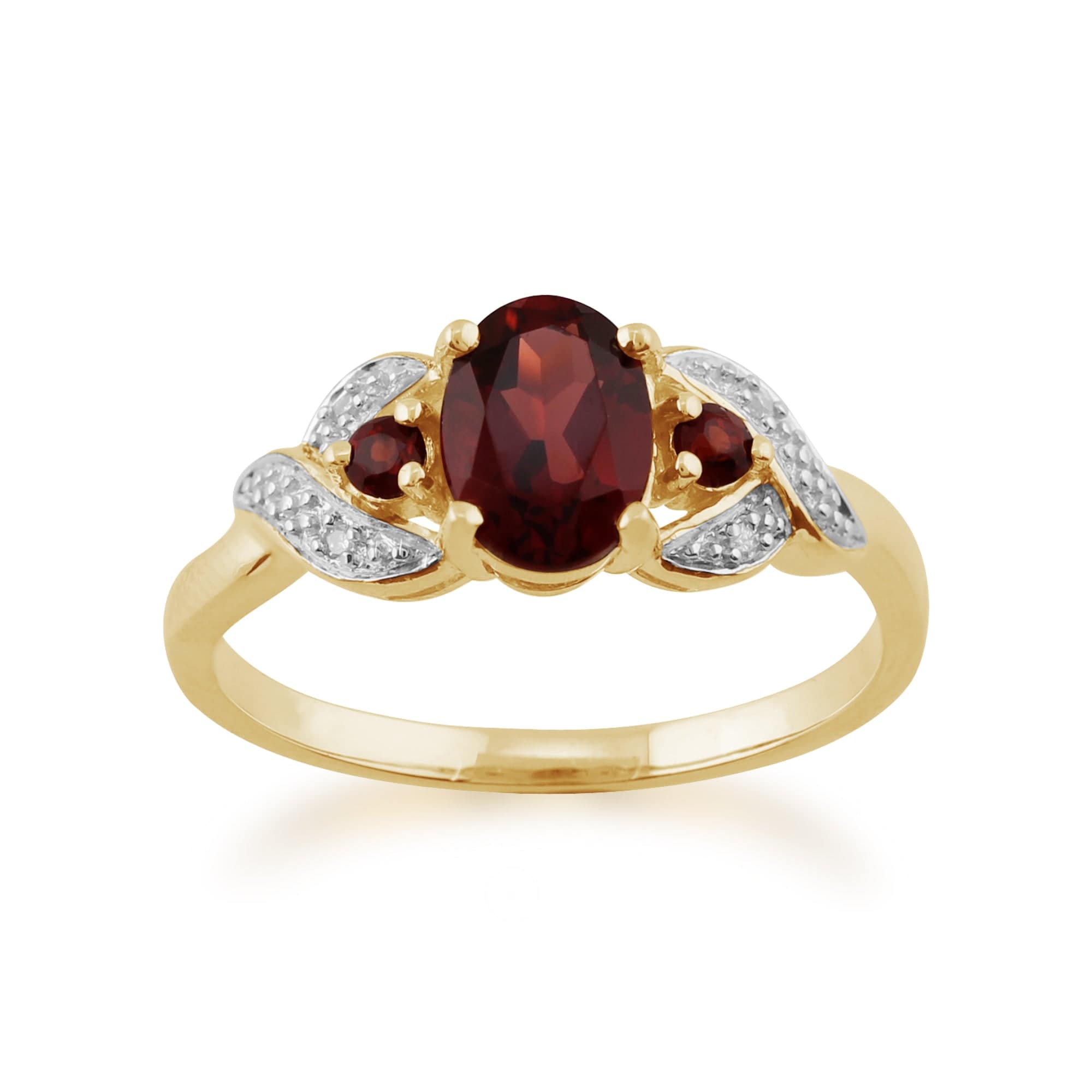 Ring Oval Garnet Daimond 9ct Yellow Gold